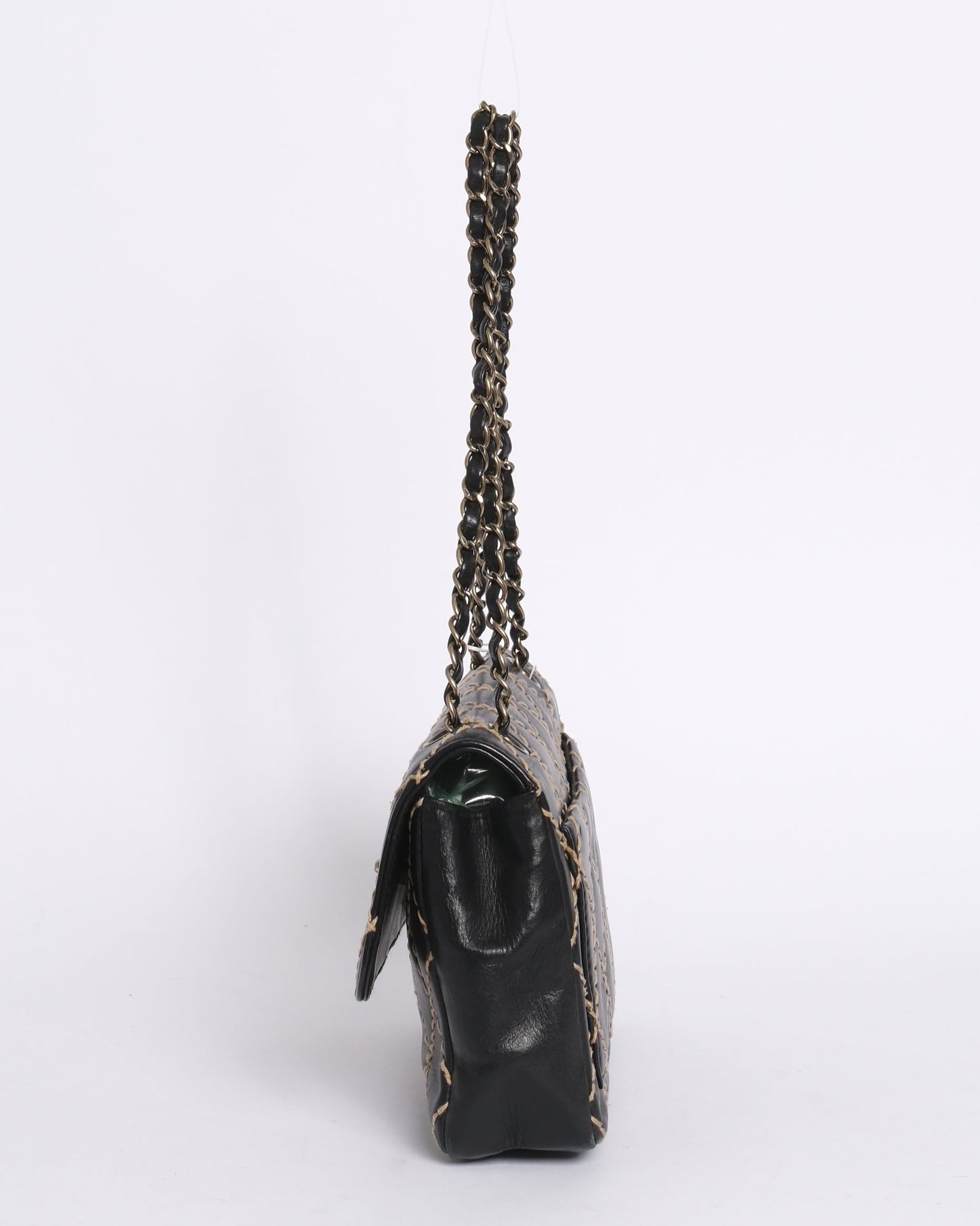 Chanel Black Calfskin Leather Wild Stitch Quilted Flap SHW