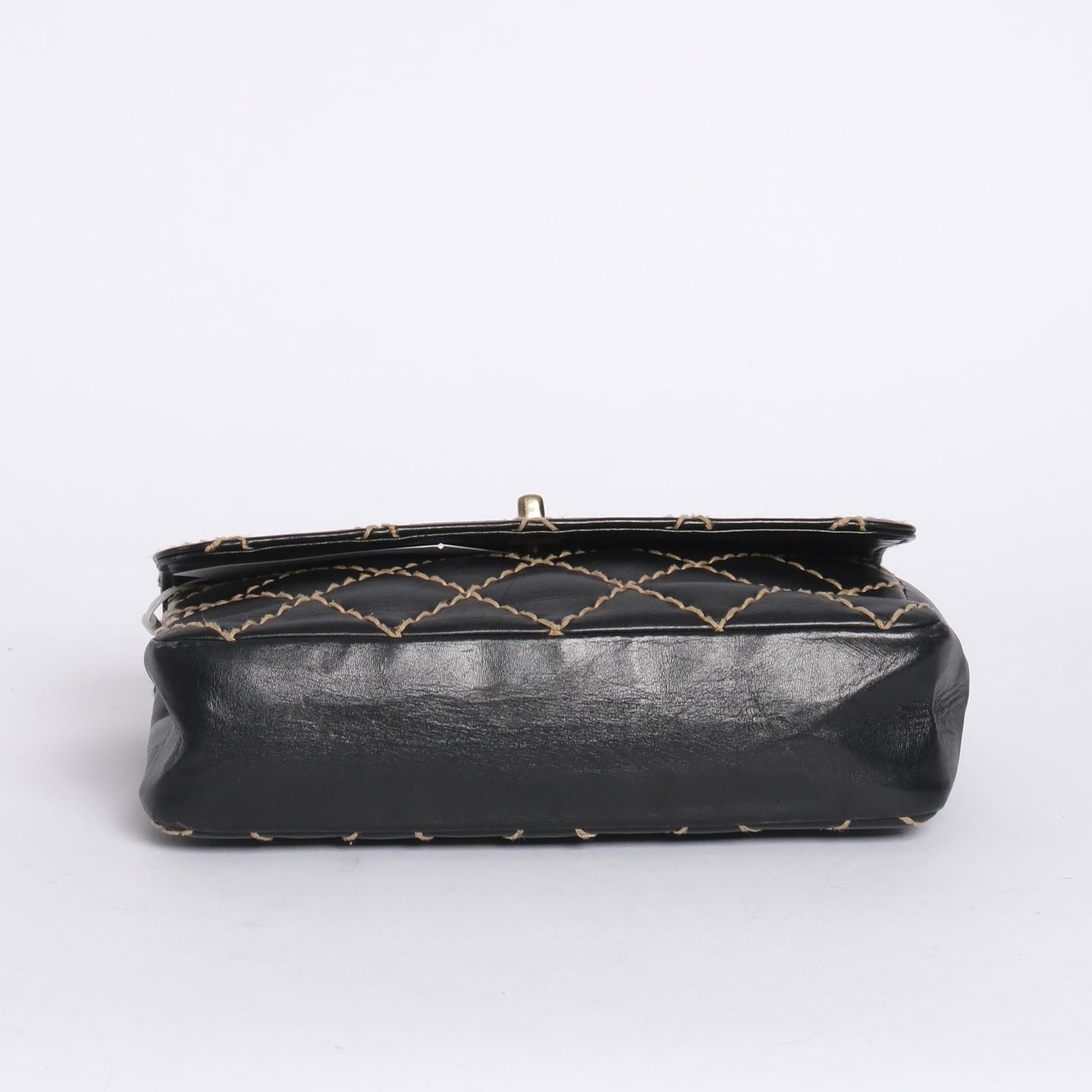 Chanel Black Calfskin Leather Wild Stitch Quilted Flap SHW