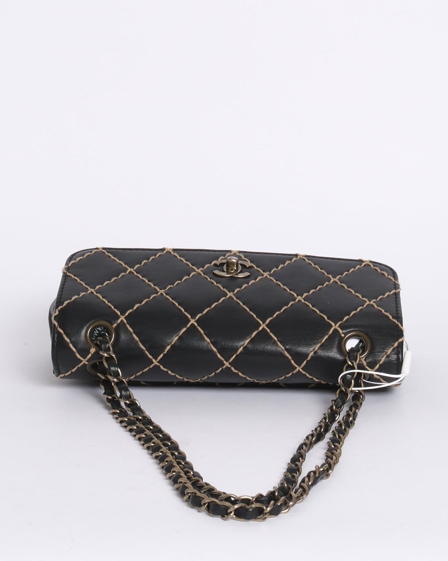 Chanel Black Calfskin Leather Wild Stitch Quilted Flap SHW