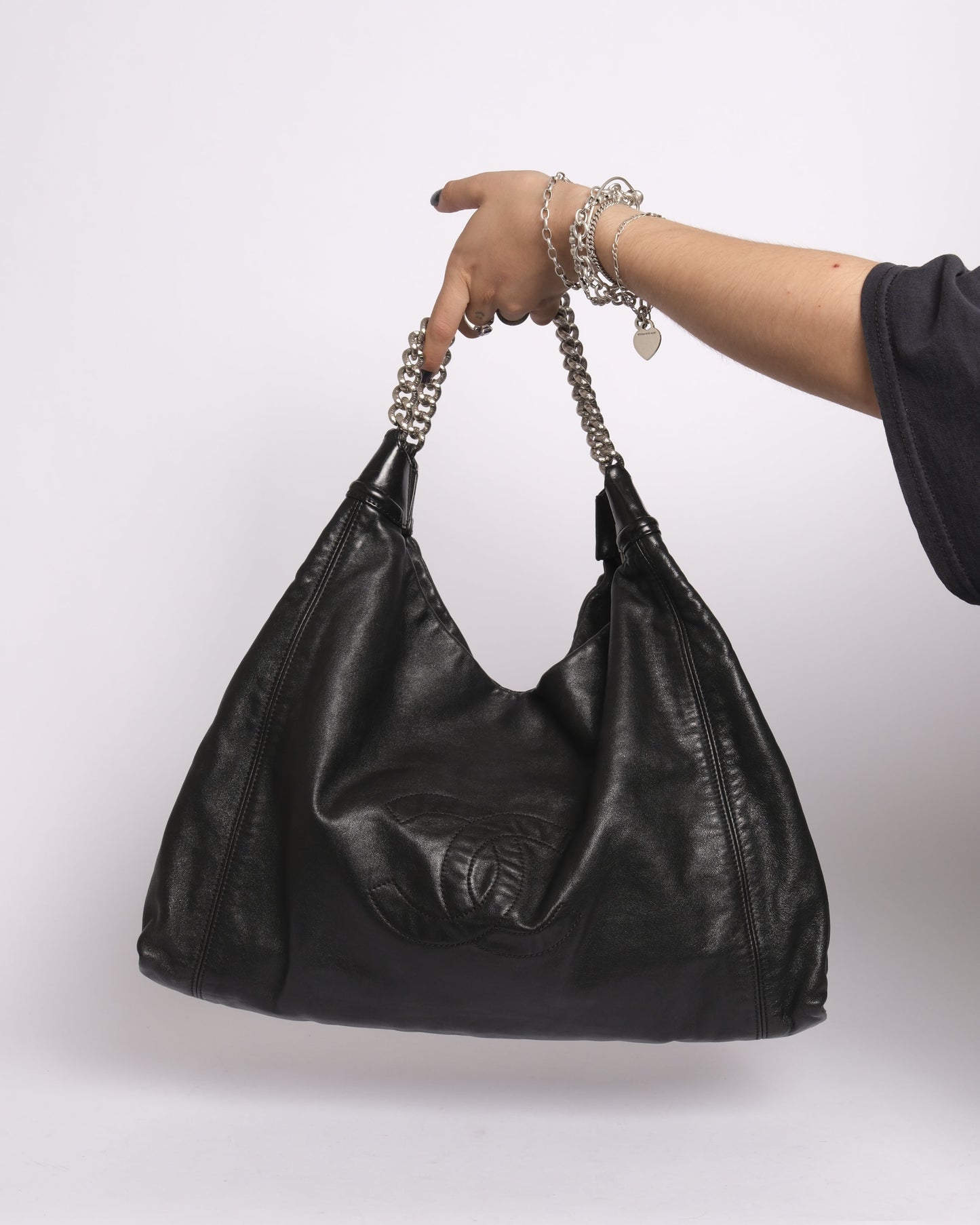 Chanel 2008 Black Lambskin Leather CC Rodeo Drive Tote