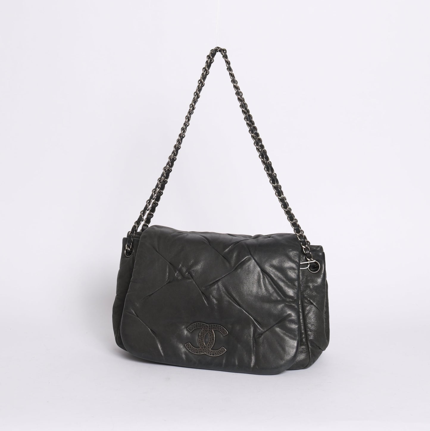Chanel Black Lambskin Leather Iridescent CC Glint Accordion Flap