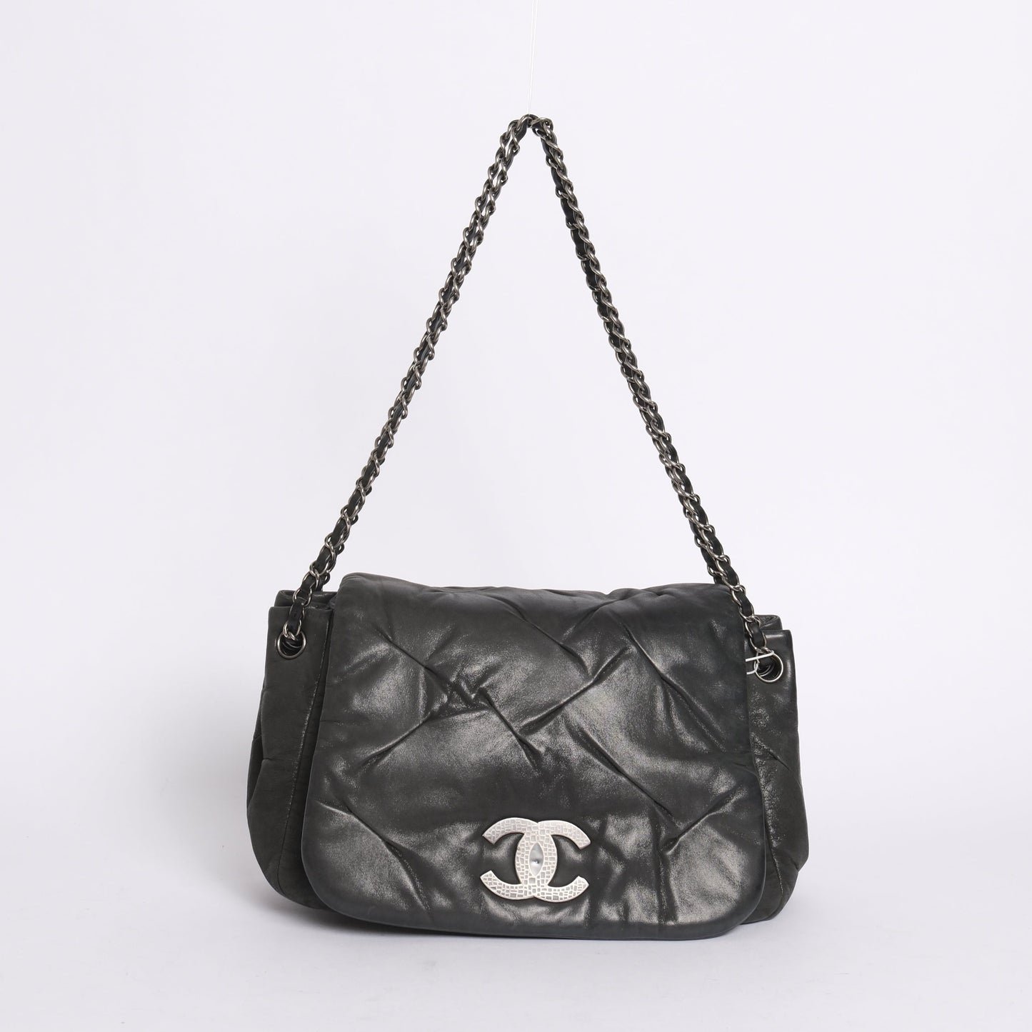 Chanel Black Lambskin Leather Iridescent CC Glint Accordion Flap