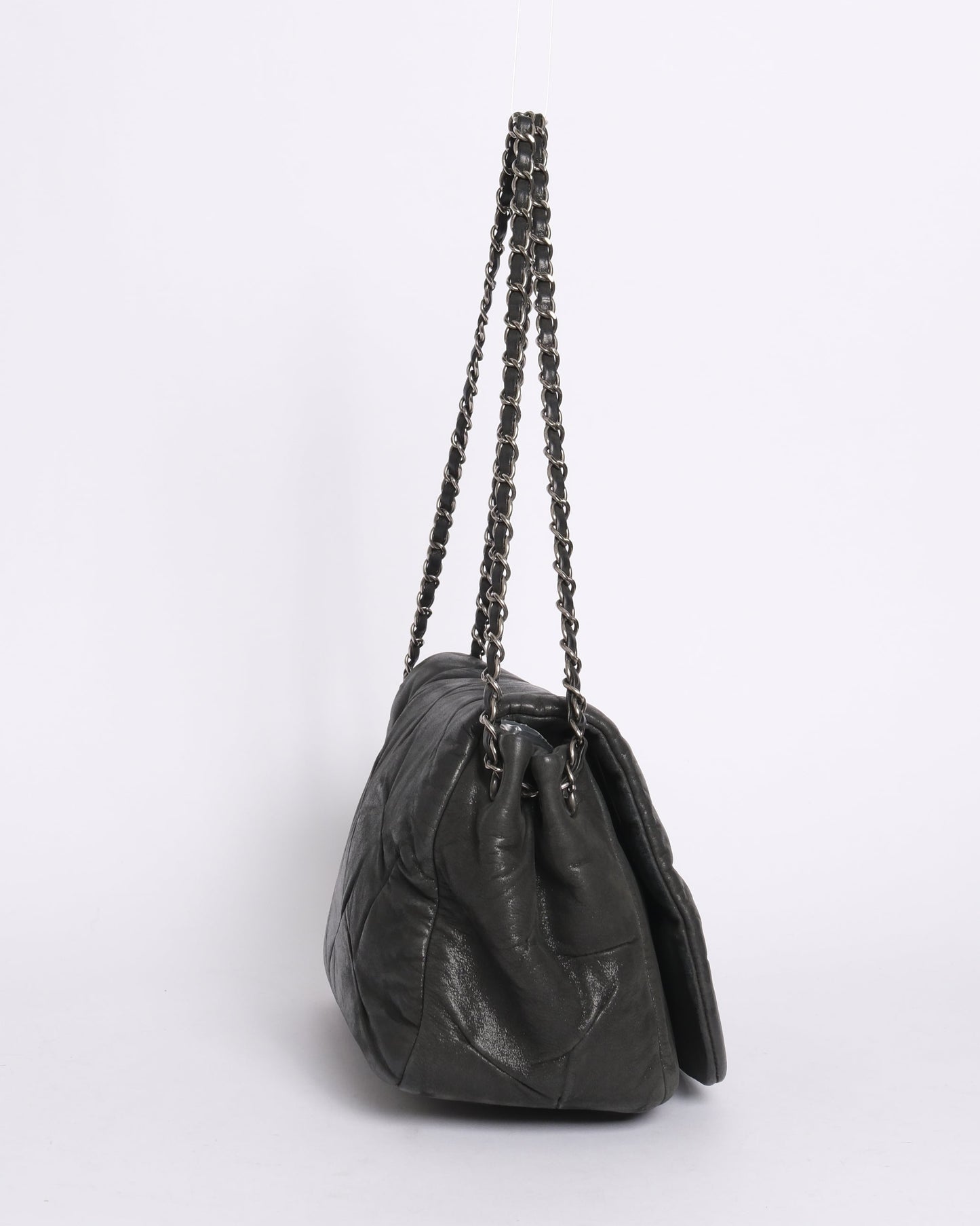 Chanel Black Lambskin Leather Iridescent CC Glint Accordion Flap