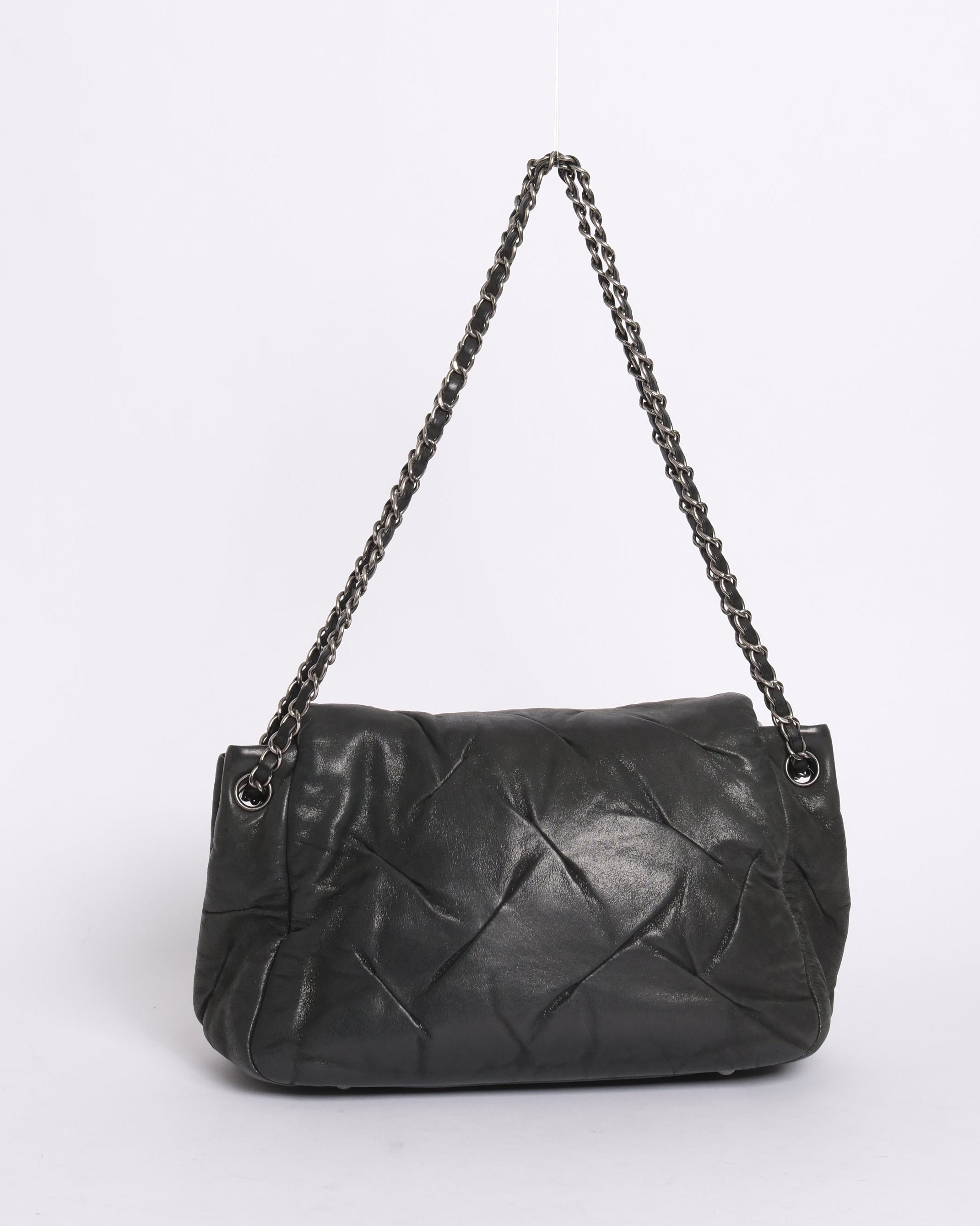 Chanel Black Lambskin Leather Iridescent CC Glint Accordion Flap
