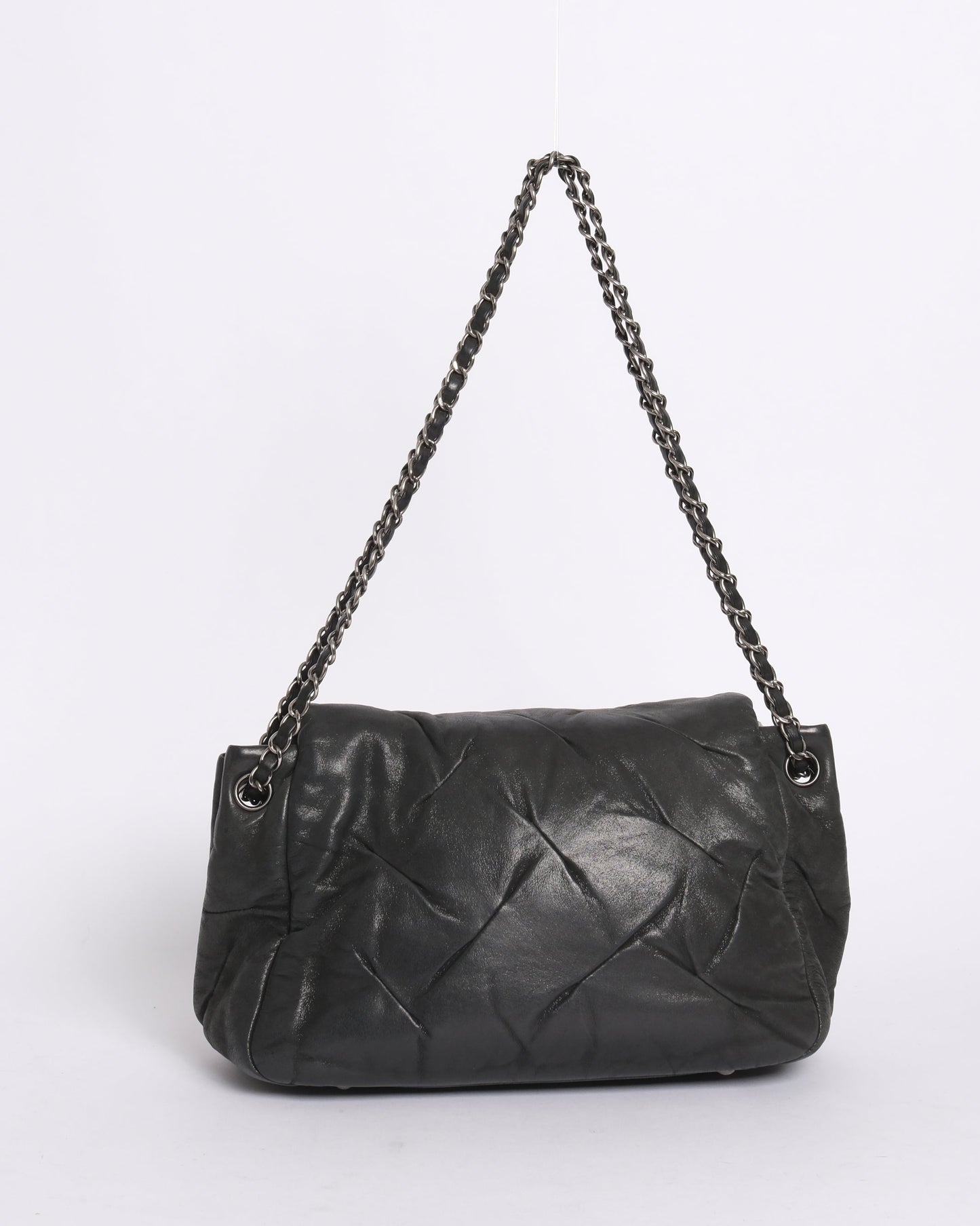 Chanel Black Lambskin Leather Iridescent CC Glint Accordion Flap