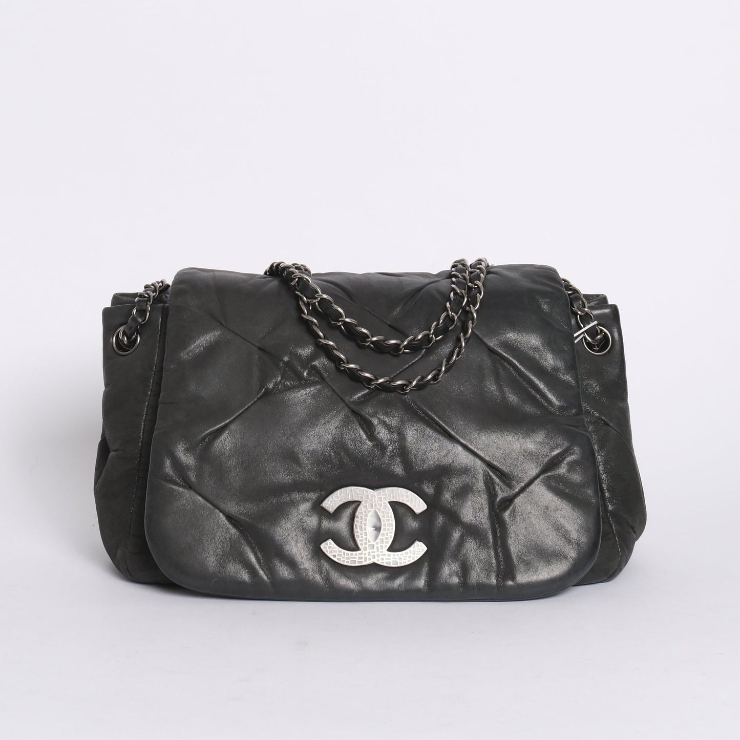 Chanel Black Lambskin Leather Iridescent CC Glint Accordion Flap