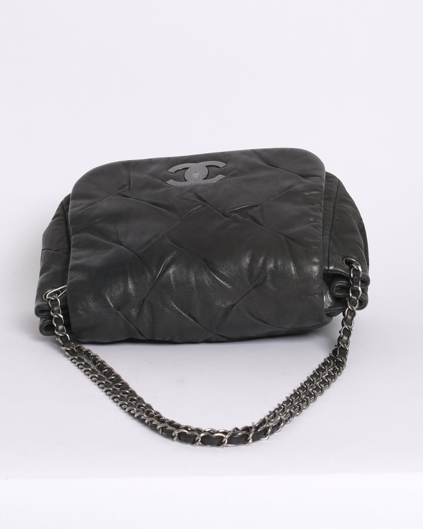 Chanel Black Lambskin Leather Iridescent CC Glint Accordion Flap