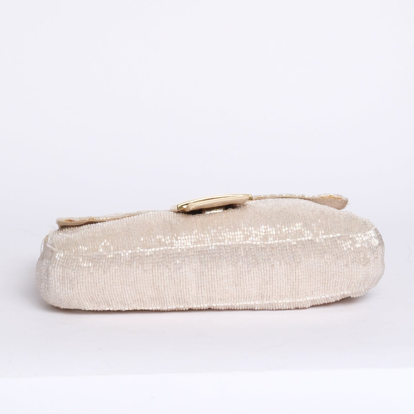 Fendi White Beaded & Leather Baguette Shoulder Bag GHW