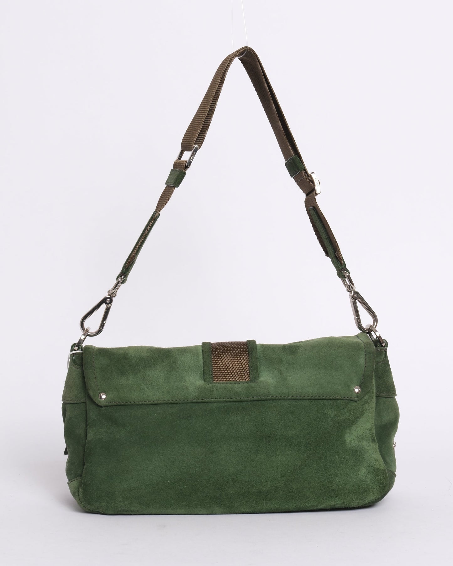 Prada Green & Brown Suede Buckle Flap Shoulder Bag