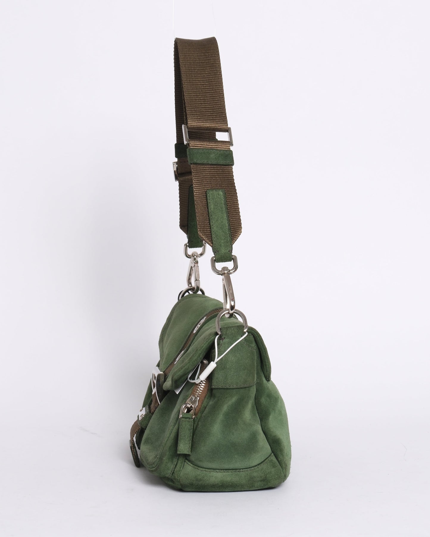 Prada Green & Brown Suede Buckle Flap Shoulder Bag
