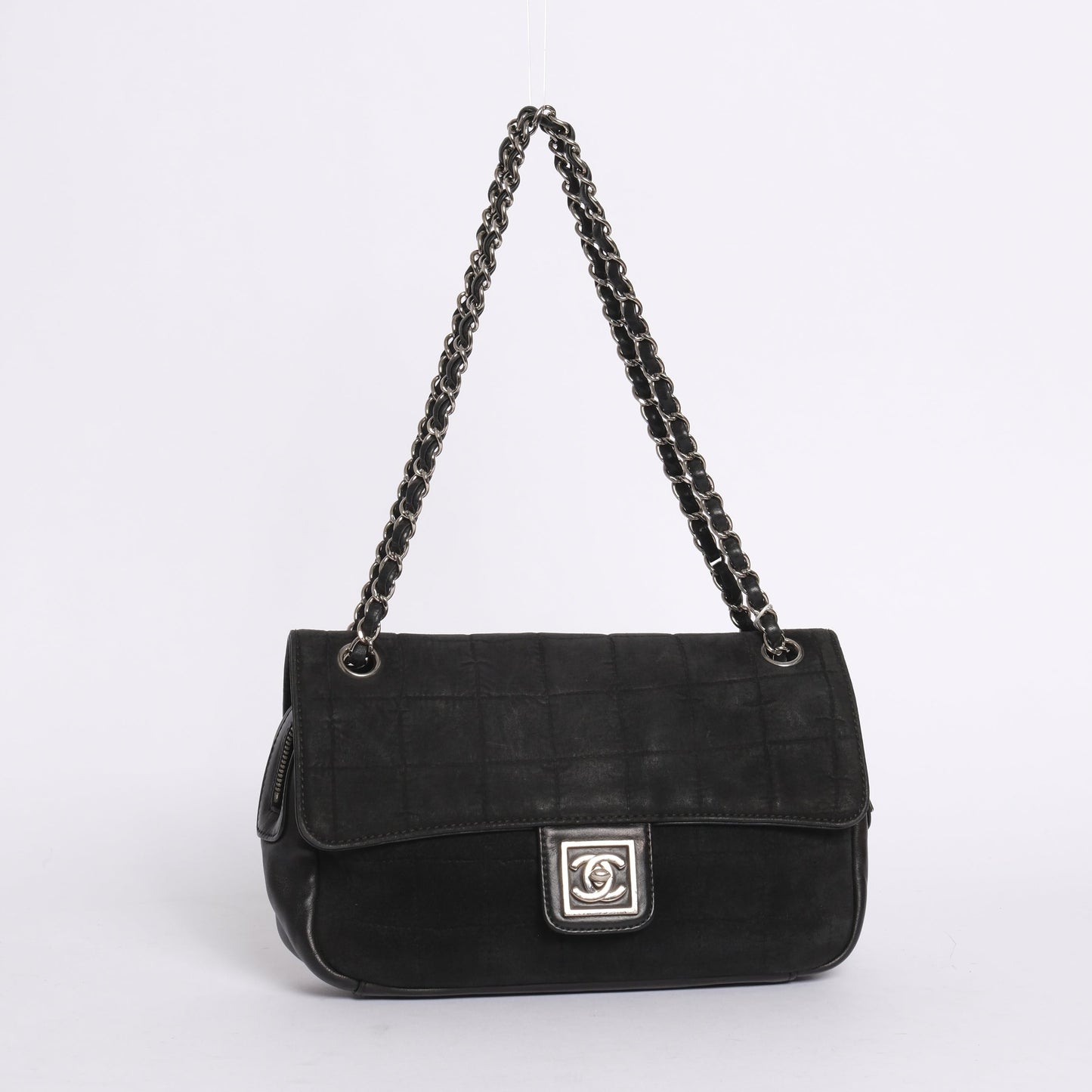 Chanel Black Suede & Leather Chocolate Bar Sports Ligne Flap