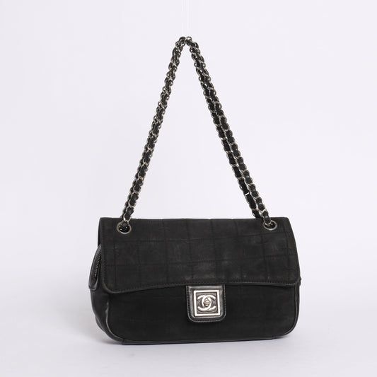Chanel Black Suede & Leather Chocolate Bar Sports Ligne Flap