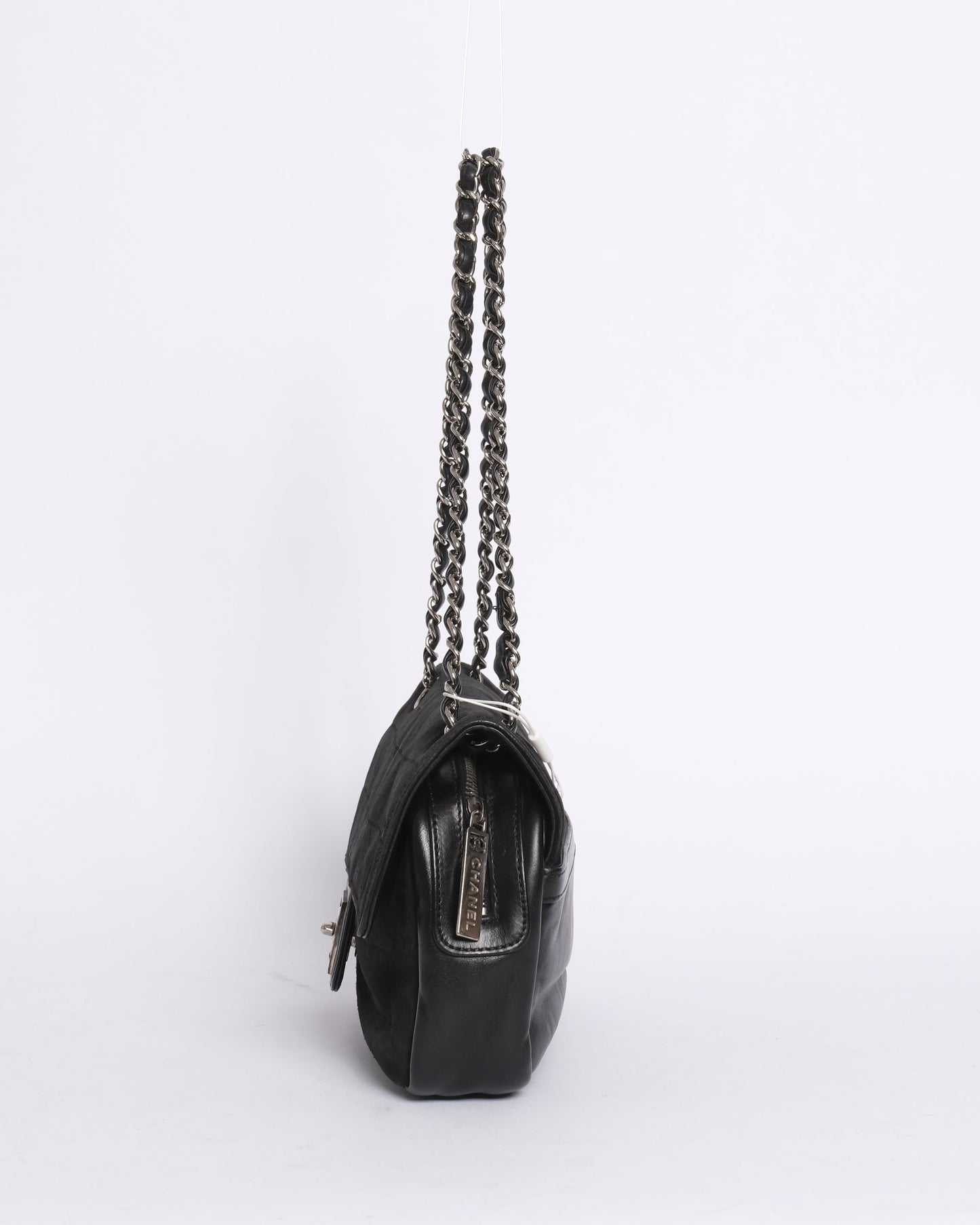 Chanel Black Suede & Leather Chocolate Bar Sports Ligne Flap
