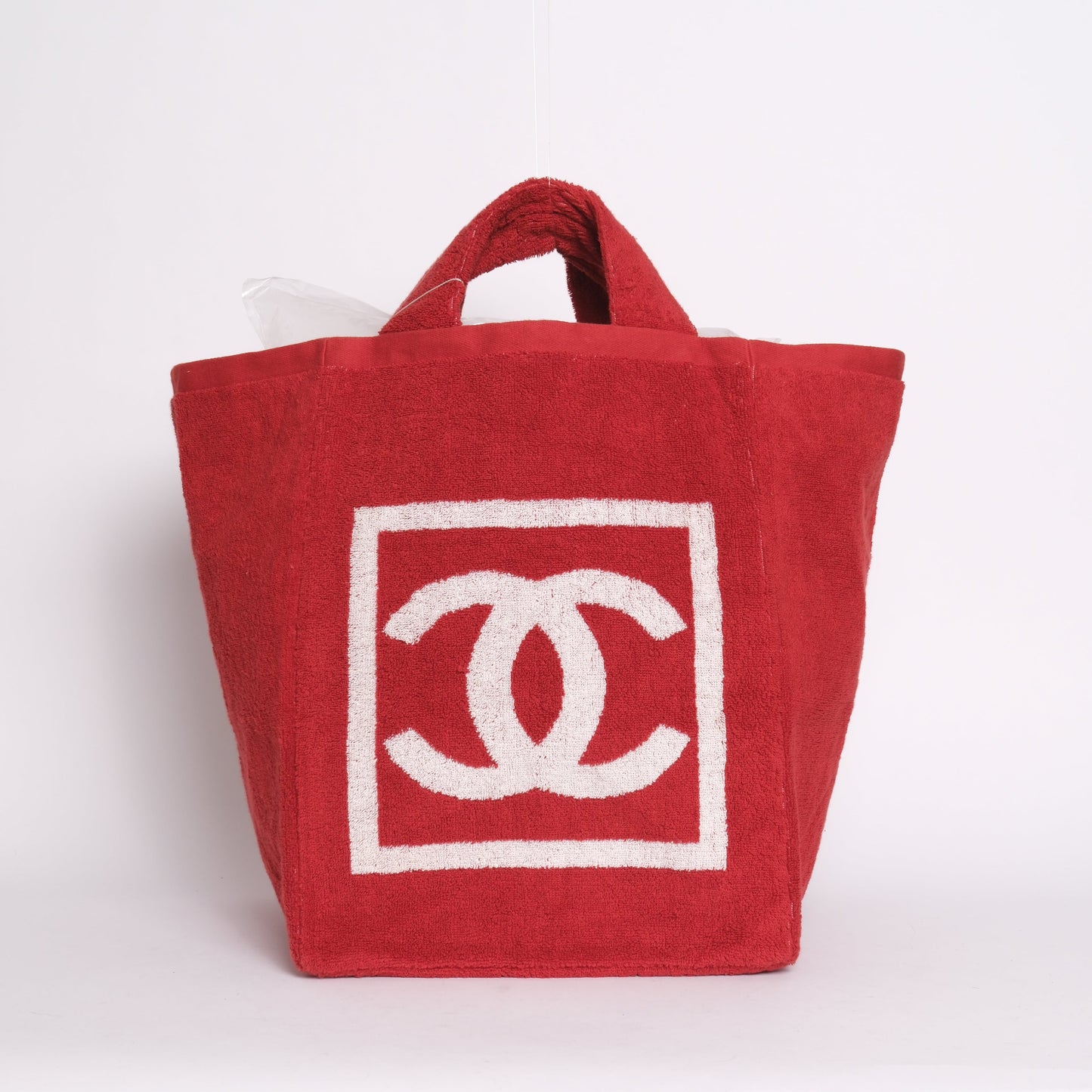 Chanel Red & White Terry Cloth Beach Towel Bag