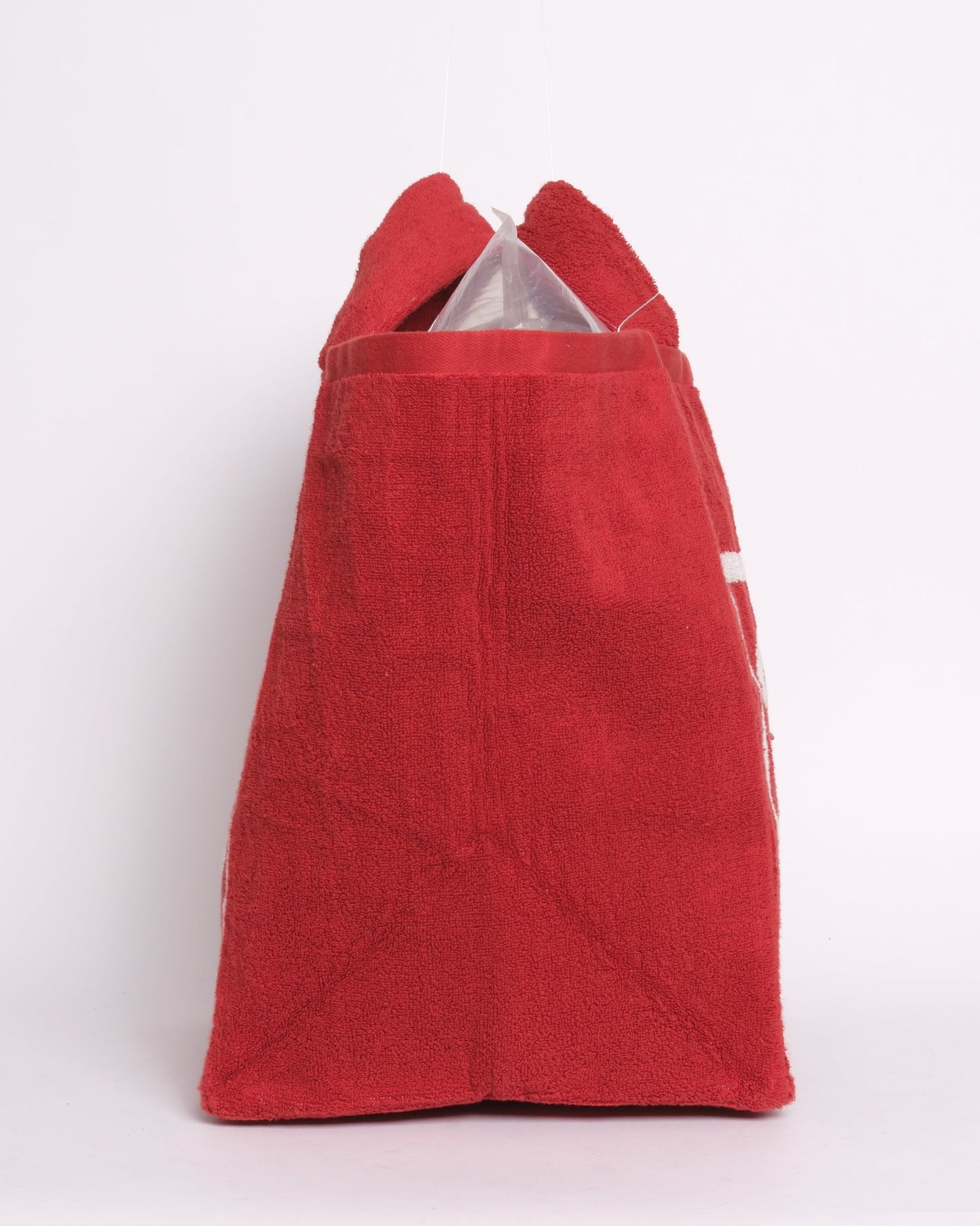 Chanel Red & White Terry Cloth Beach Towel Bag