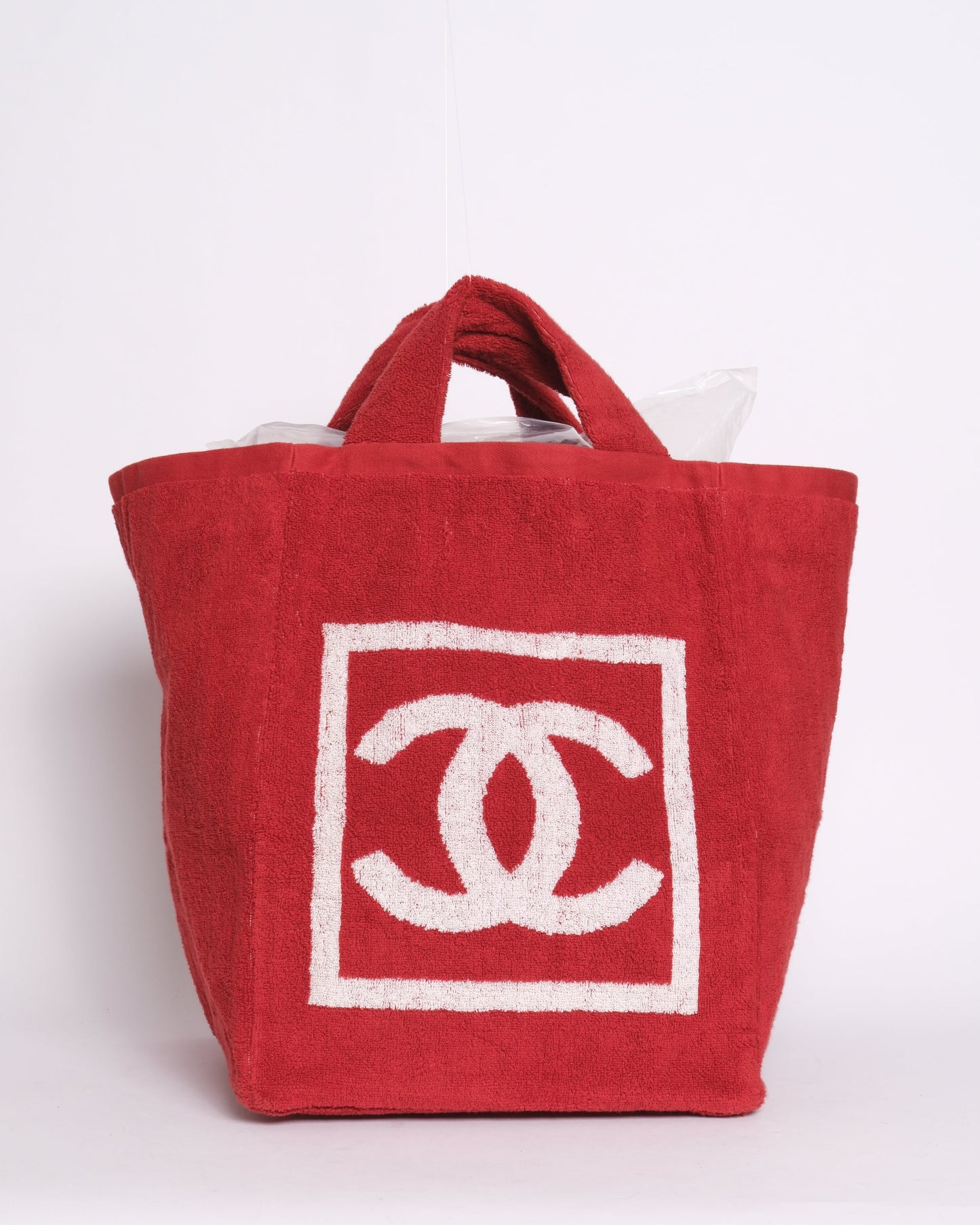 Chanel Red & White Terry Cloth Beach Towel Bag