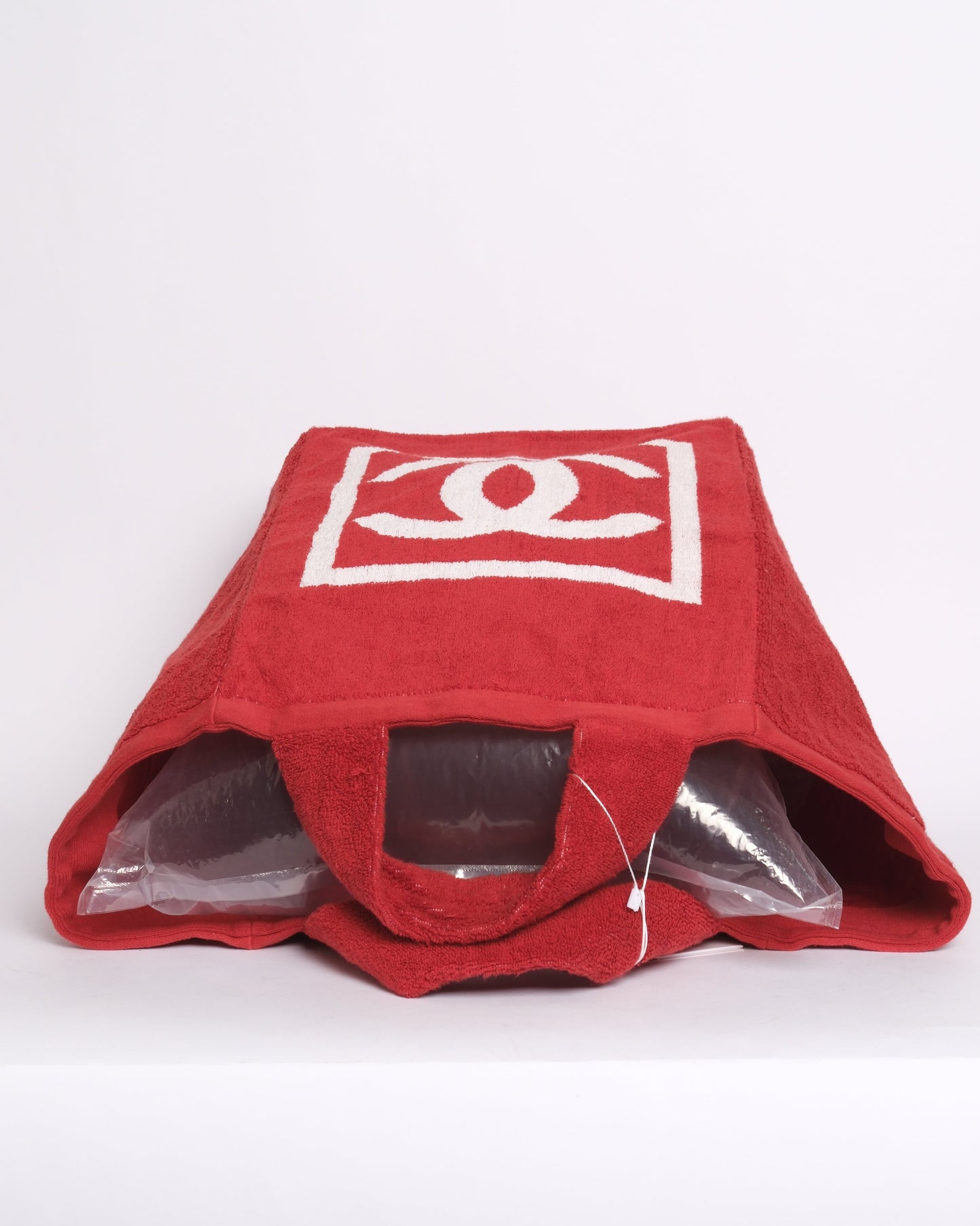 Chanel Red & White Terry Cloth Beach Towel Bag