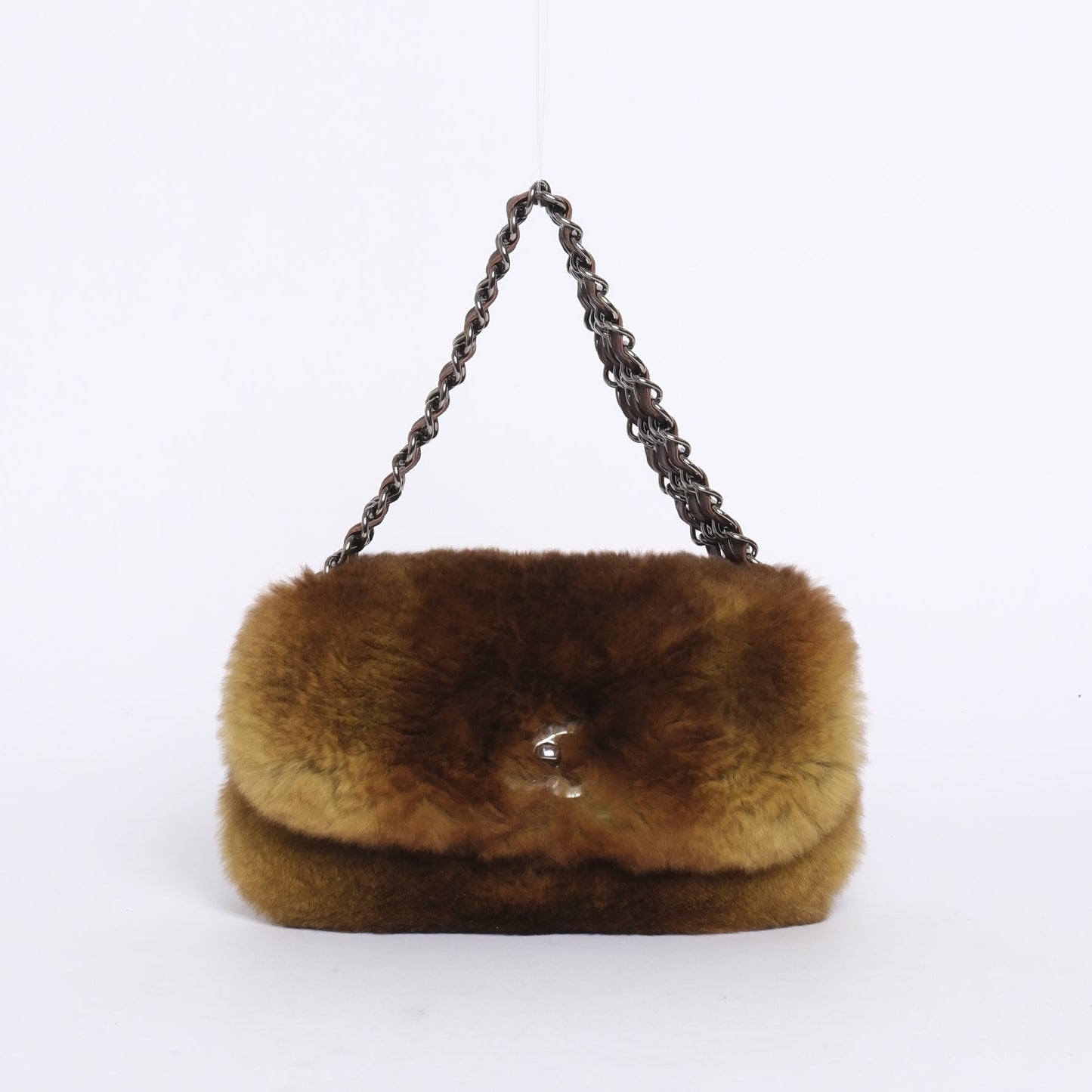 RARE Chanel Rabbit Fur Green Ombré 3 Strand Mini Flap Bag