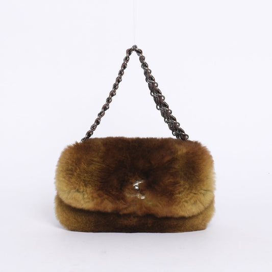 RARE Chanel Rabbit Fur Green Ombré 3 Strand Mini Flap Bag