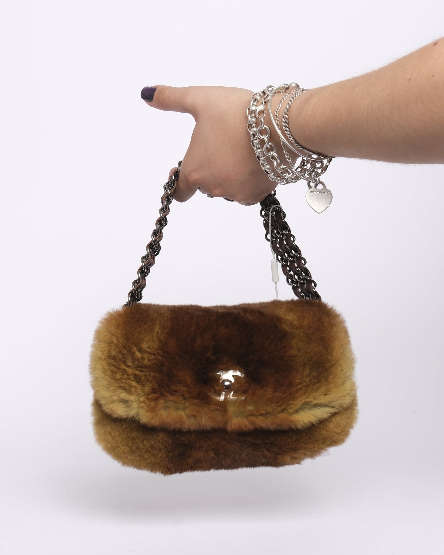 RARE Chanel Rabbit Fur Green Ombré 3 Strand Mini Flap Bag