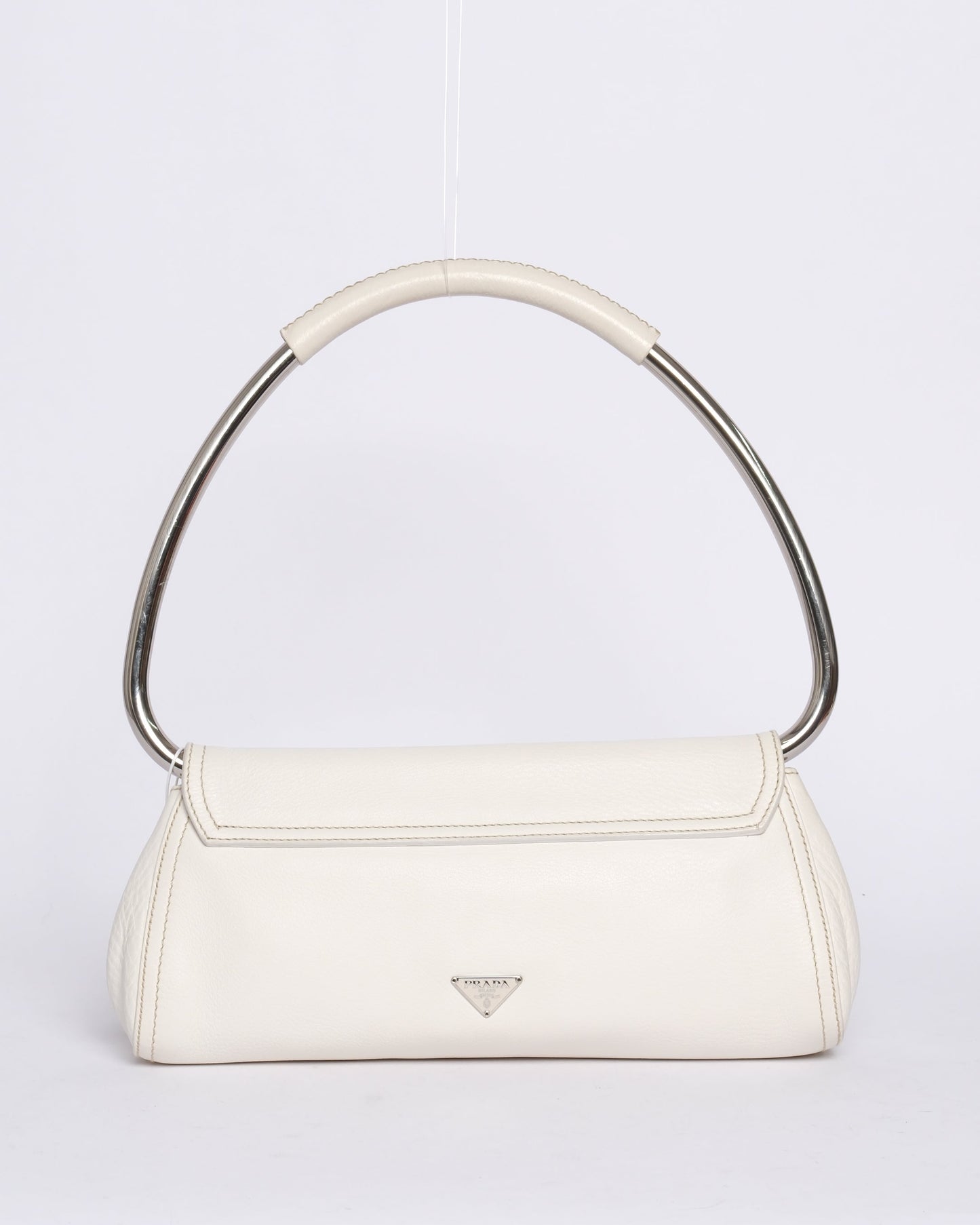 Prada White Multicolored Leather Jewel Embellished Metal Handle Shoulder Bag