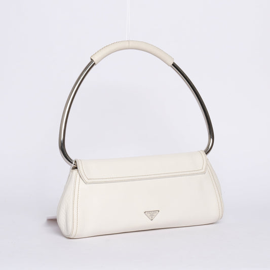 Prada White Multicolored Leather Jewel Embellished Metal Handle Shoulder Bag