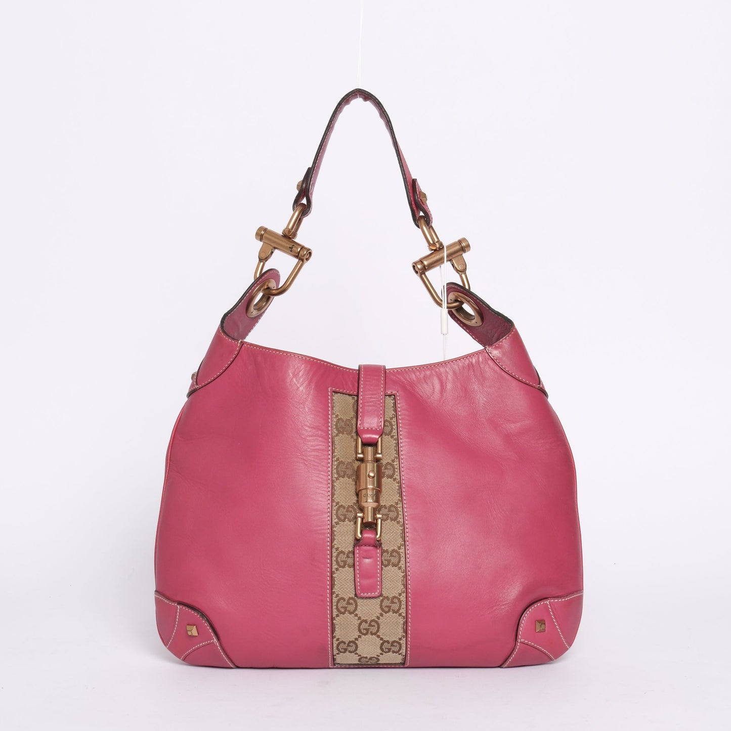 Gucci Pink Leather Bardot Monogram Detail Shoulder Bag