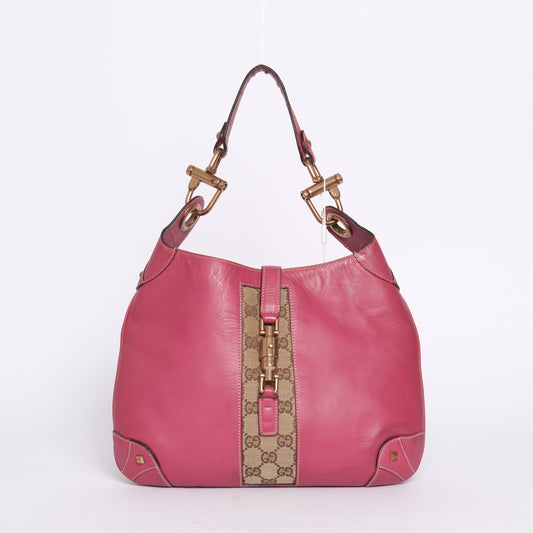 Gucci Pink Leather Bardot Monogram Detail Shoulder Bag