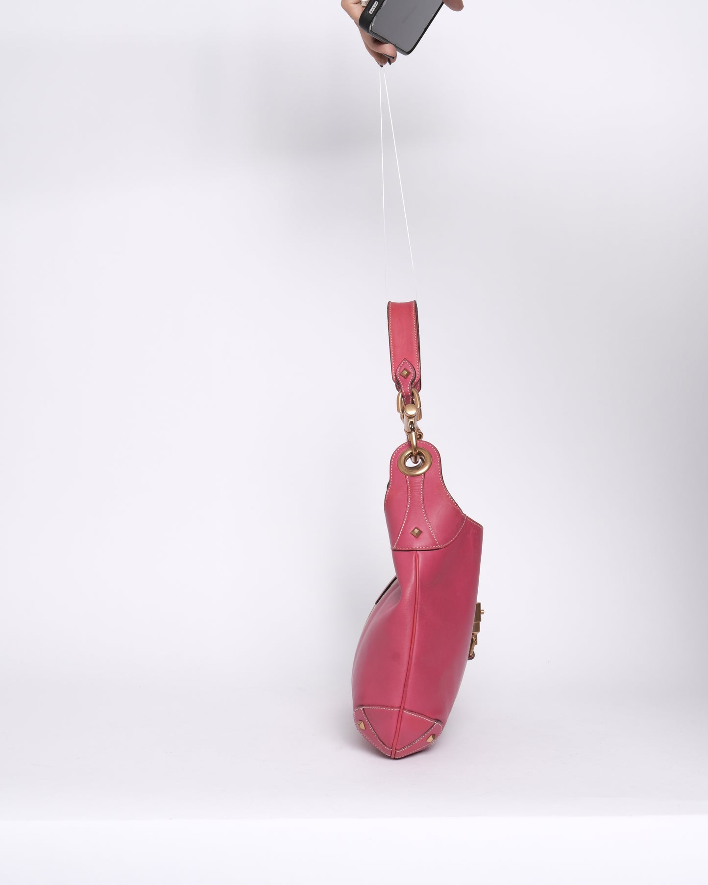Gucci Pink Leather Bardot Monogram Detail Shoulder Bag