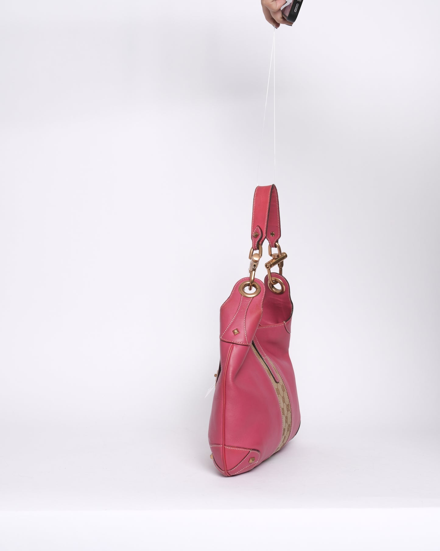 Gucci Pink Leather Bardot Monogram Detail Shoulder Bag