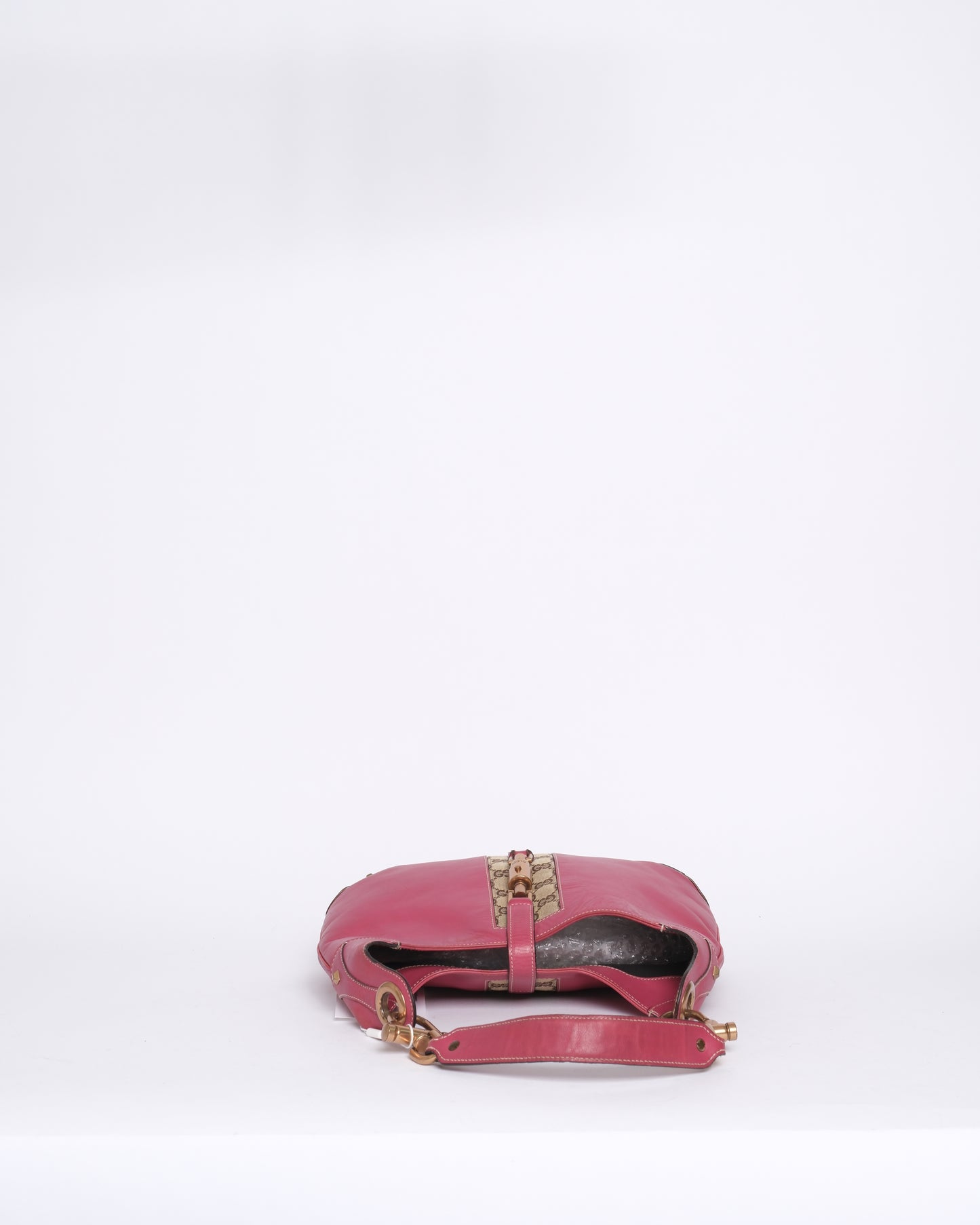 Gucci Pink Leather Bardot Monogram Detail Shoulder Bag