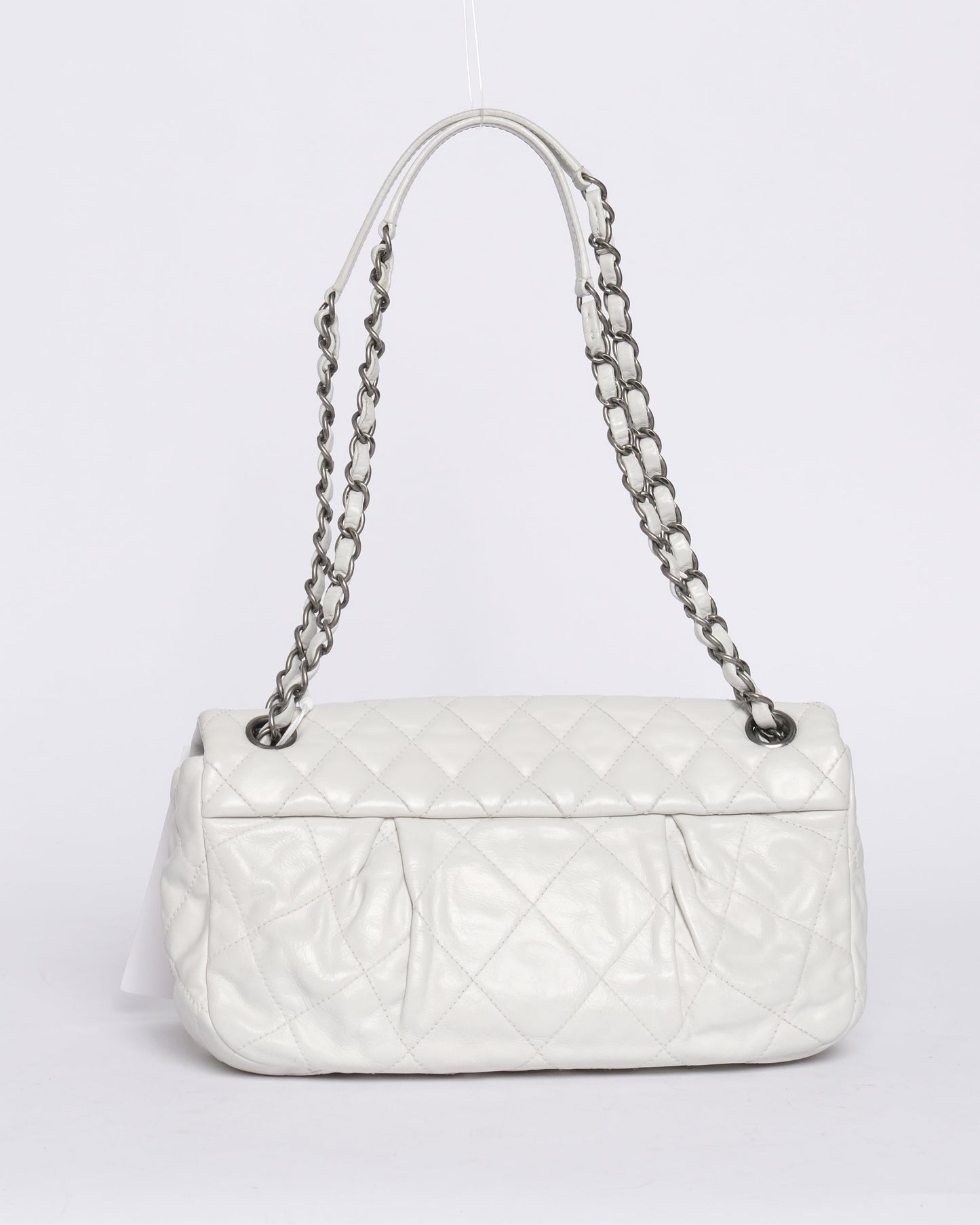 Chanel White Lambskin Leather Quilted Pleated Flap SHW