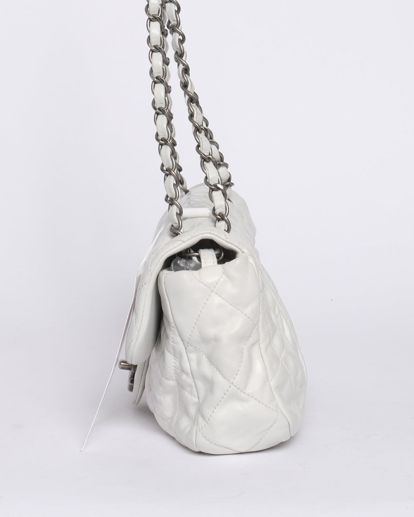 Chanel White Lambskin Leather Quilted Pleated Flap SHW