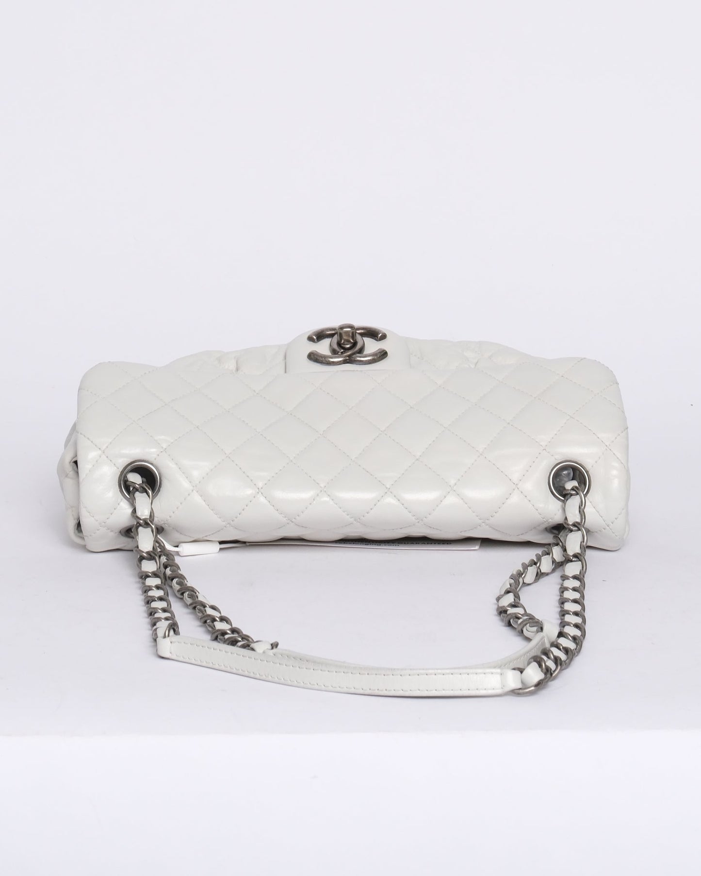 Chanel White Lambskin Leather Quilted Pleated Flap SHW