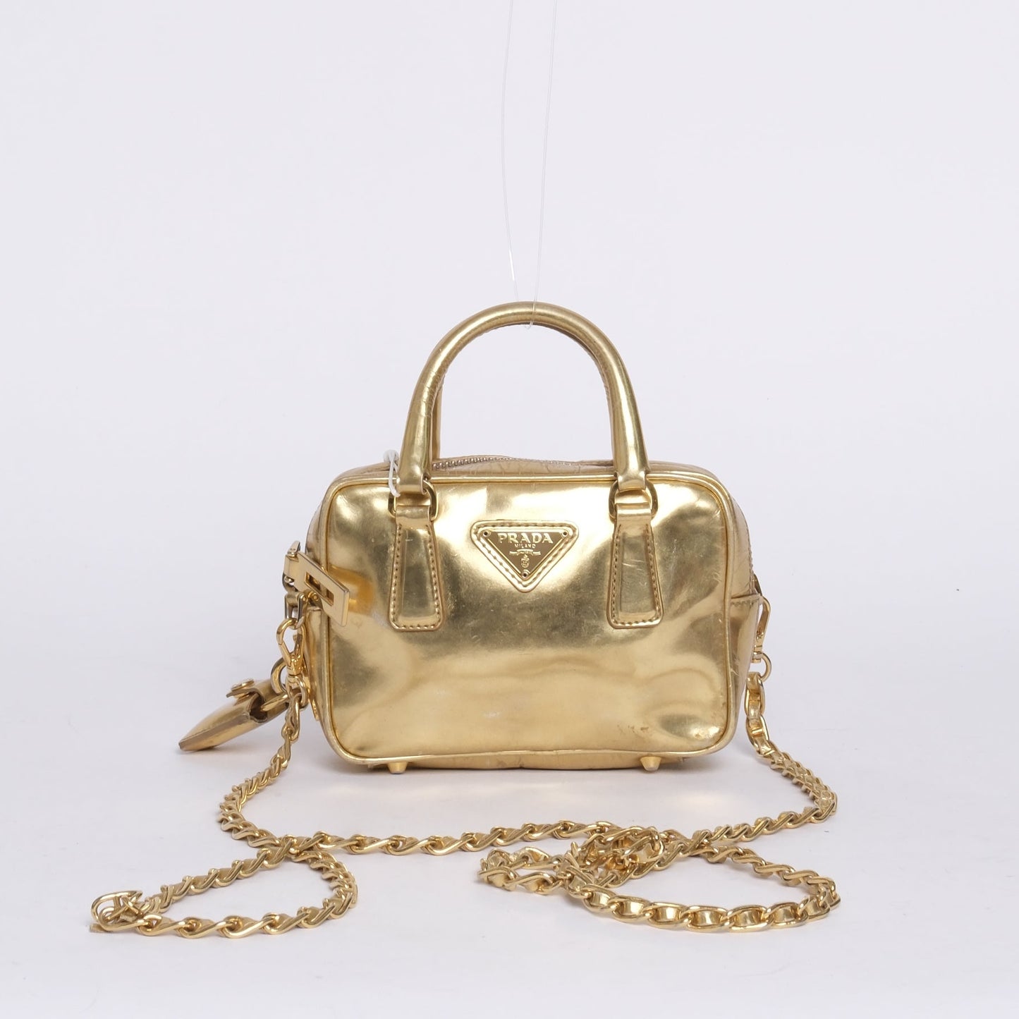 Prada Gold Metallic Leather Mini Bauletto Shoulder Bag