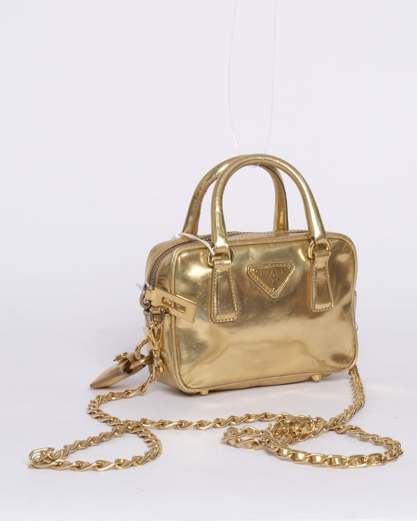 Prada Gold Metallic Leather Mini Bauletto Shoulder Bag