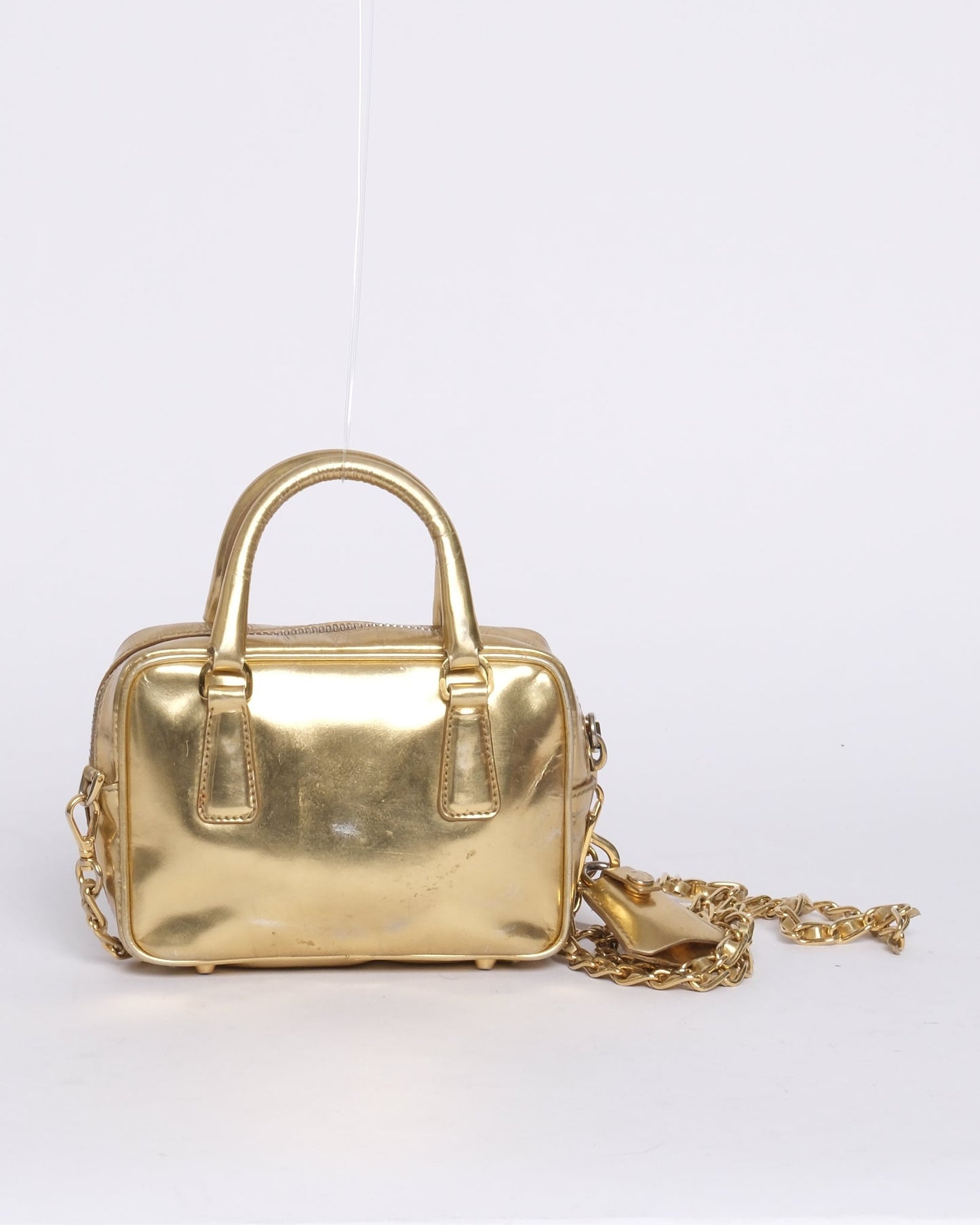 Prada Gold Metallic Leather Mini Bauletto Shoulder Bag