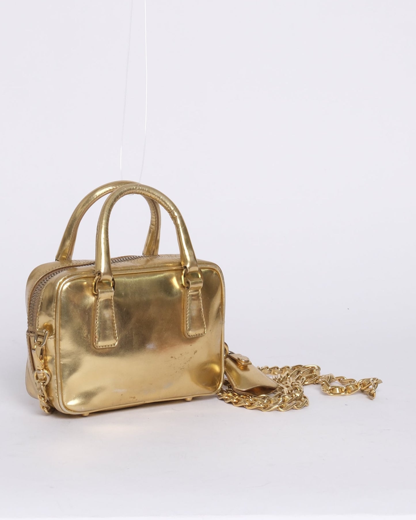 Prada Gold Metallic Leather Mini Bauletto Shoulder Bag
