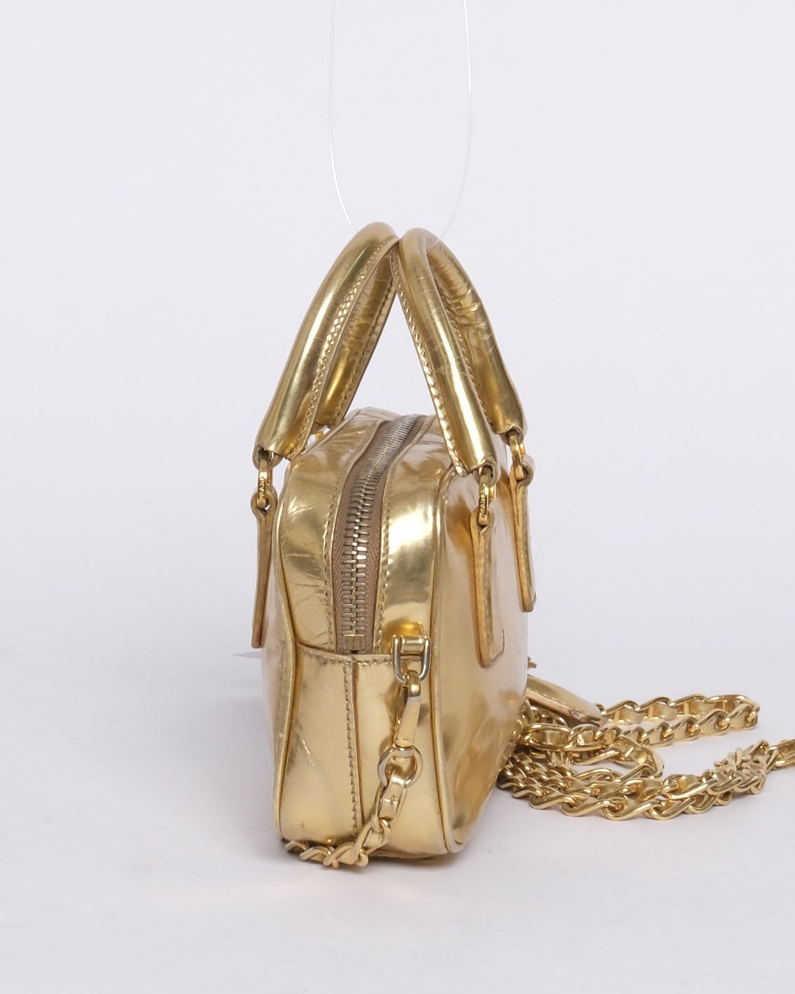 Prada Gold Metallic Leather Mini Bauletto Shoulder Bag