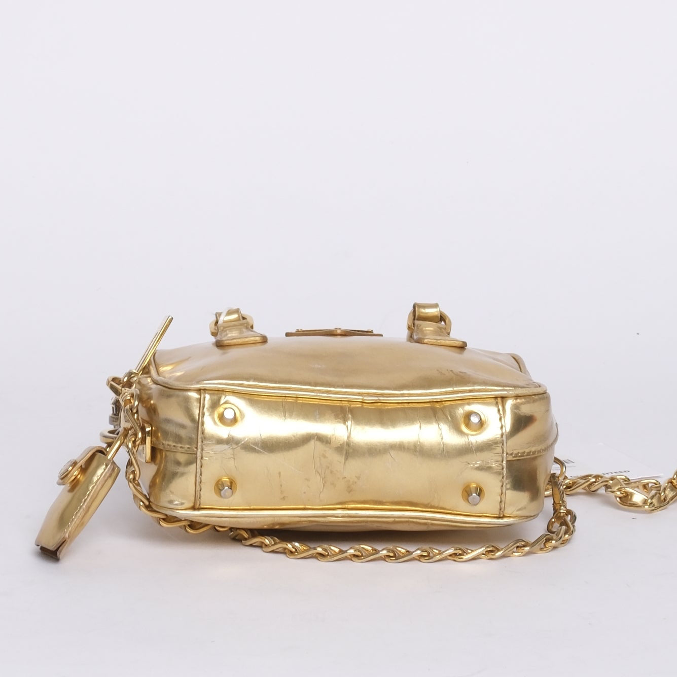 Prada Gold Metallic Leather Mini Bauletto Shoulder Bag