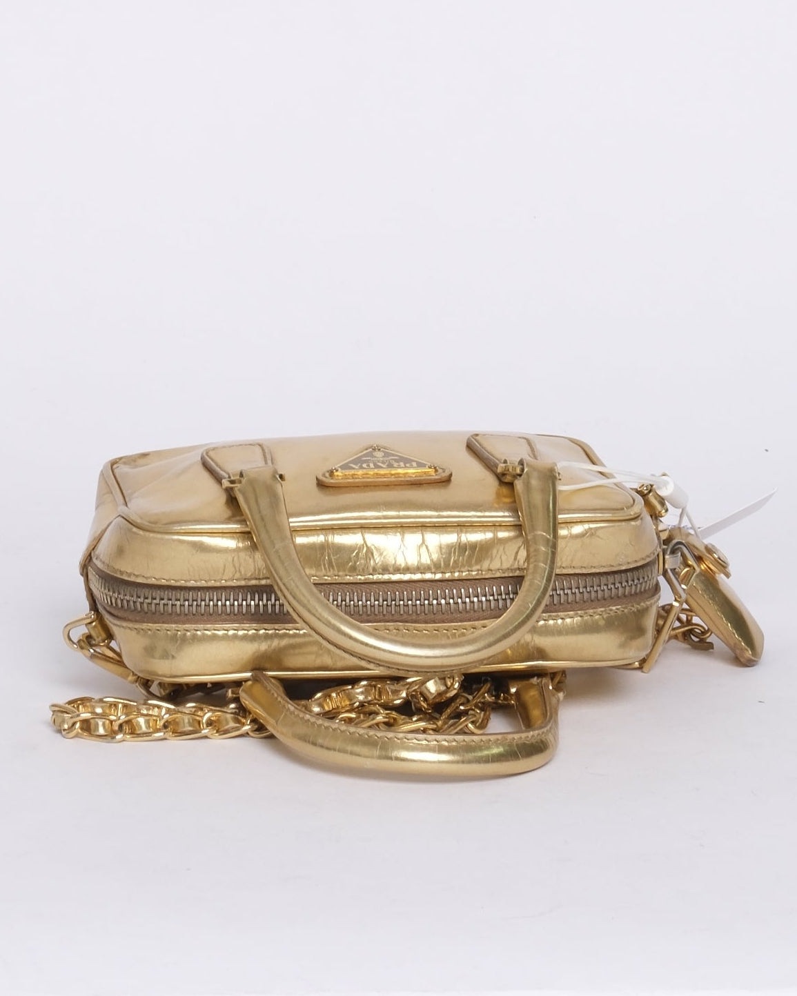 Prada Gold Metallic Leather Mini Bauletto Shoulder Bag