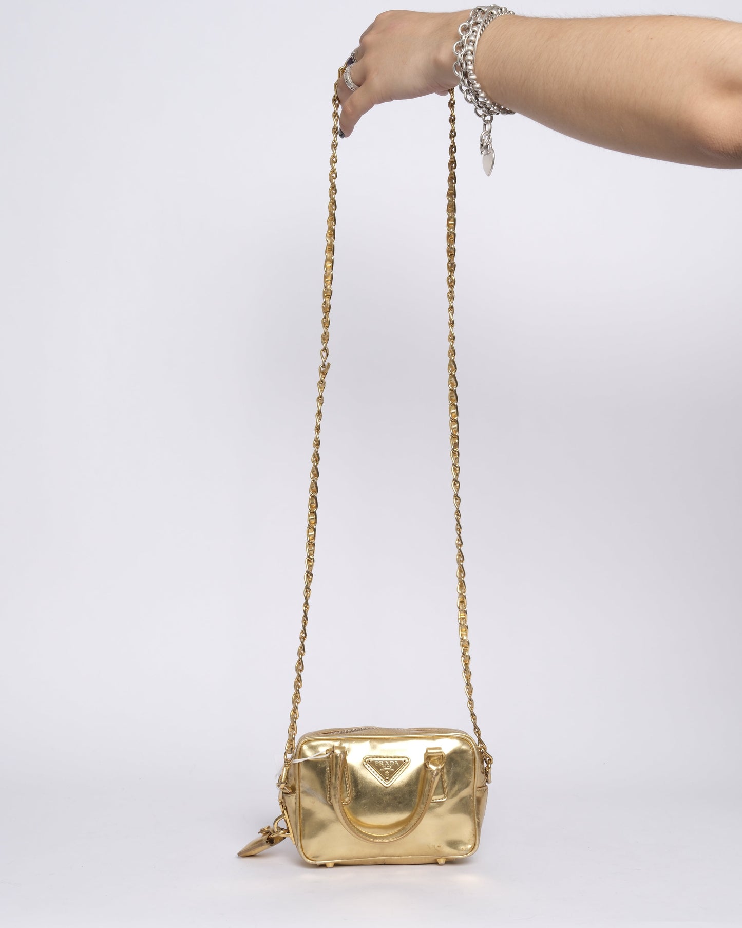 Prada Gold Metallic Leather Mini Bauletto Shoulder Bag