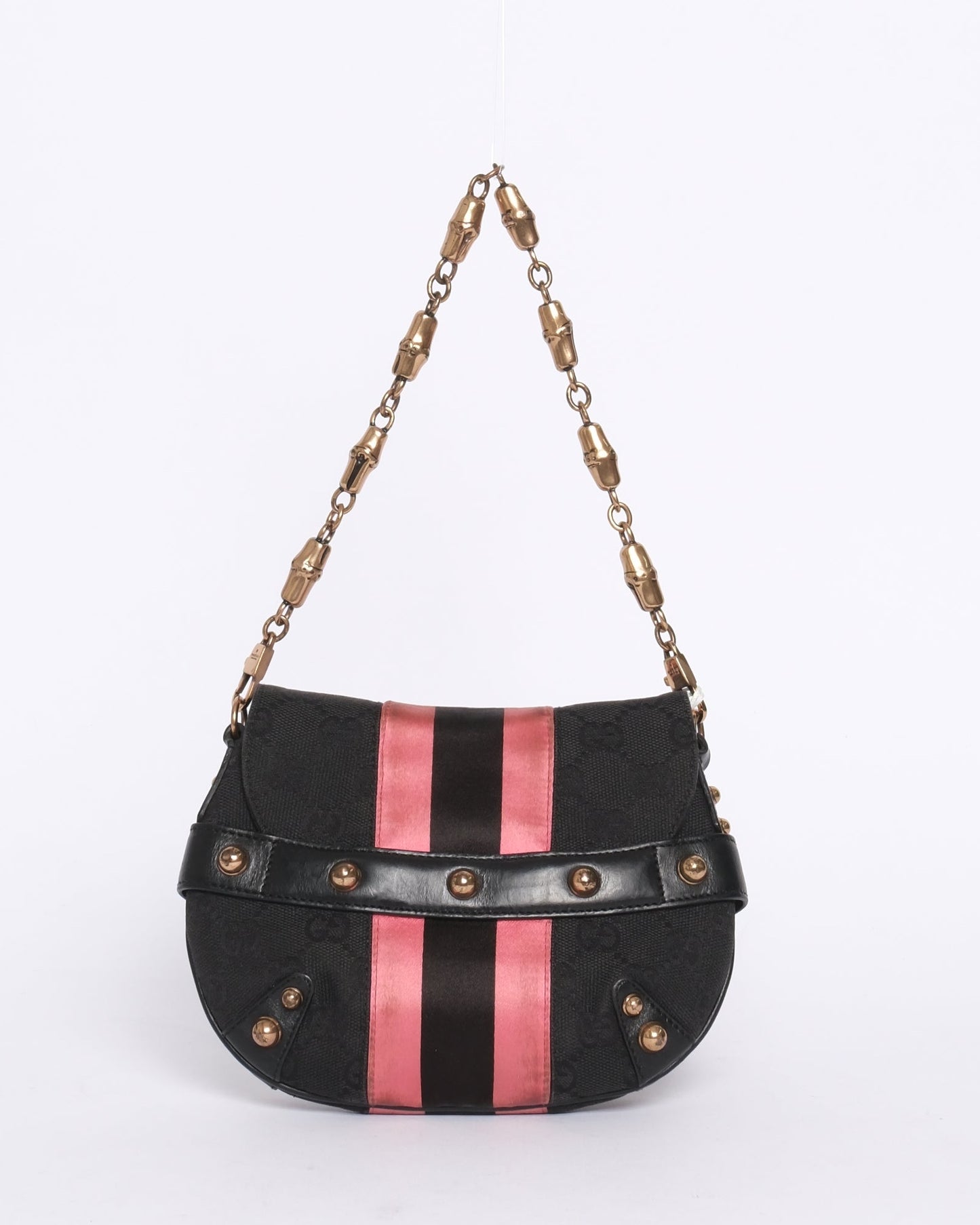 Gucci Black & Pink Canvas & Satin Horsebit Mini Shoulder Bag