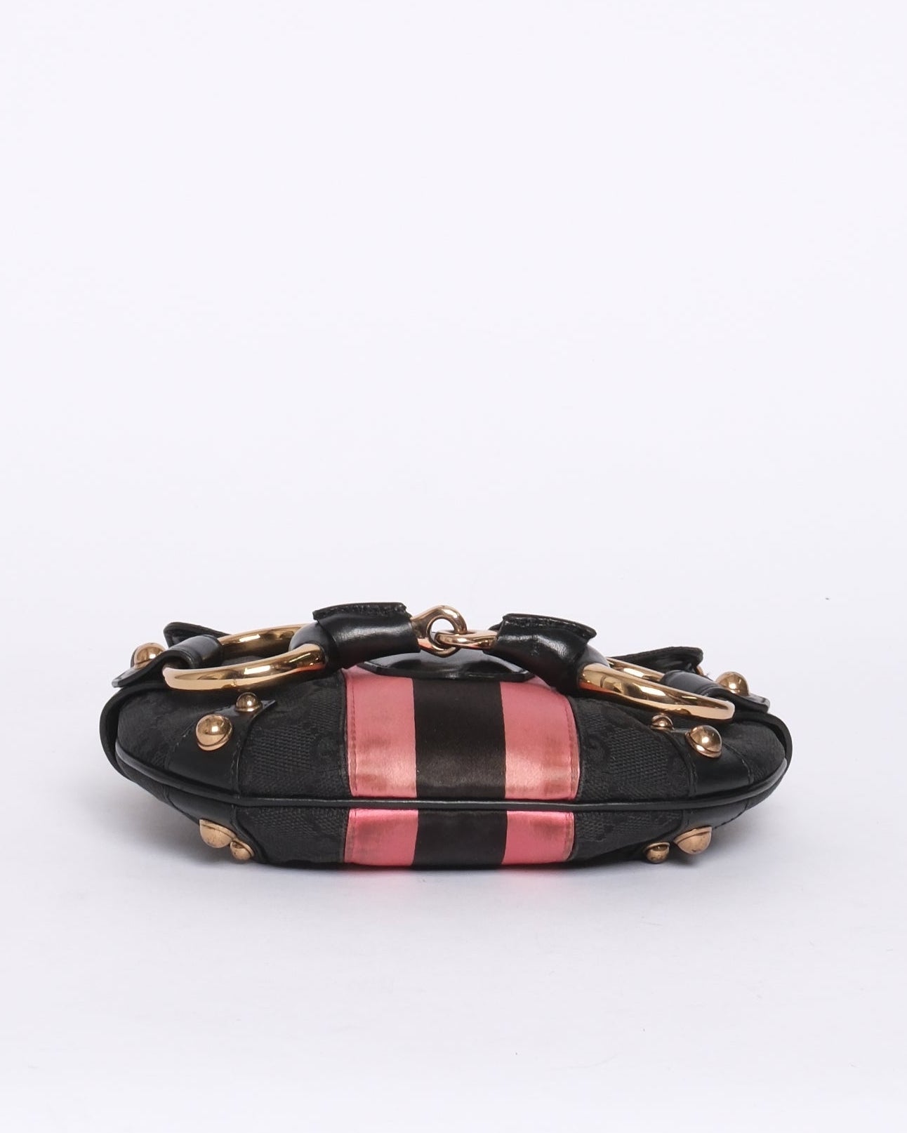 Gucci Black & Pink Canvas & Satin Horsebit Mini Shoulder Bag