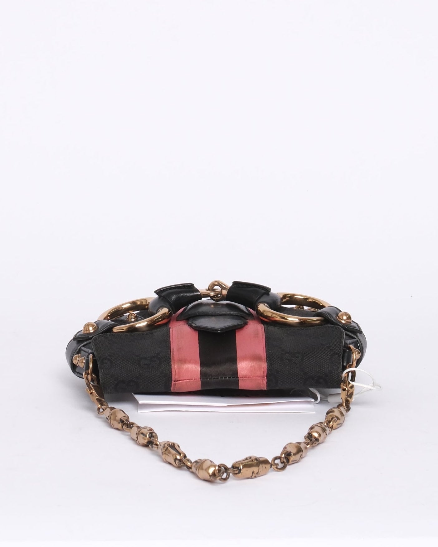 Gucci Black & Pink Canvas & Satin Horsebit Mini Shoulder Bag