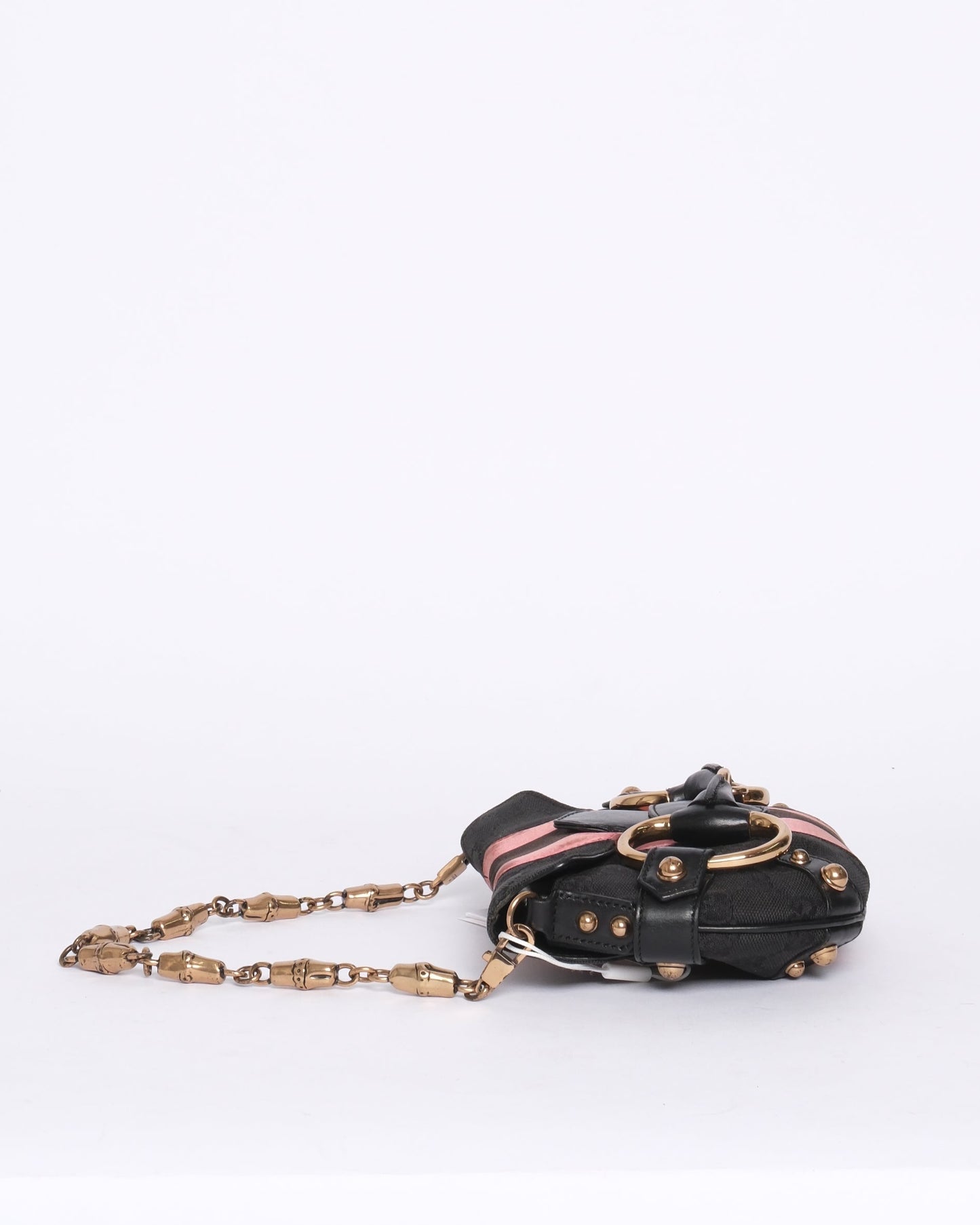Gucci Black & Pink Canvas & Satin Horsebit Mini Shoulder Bag