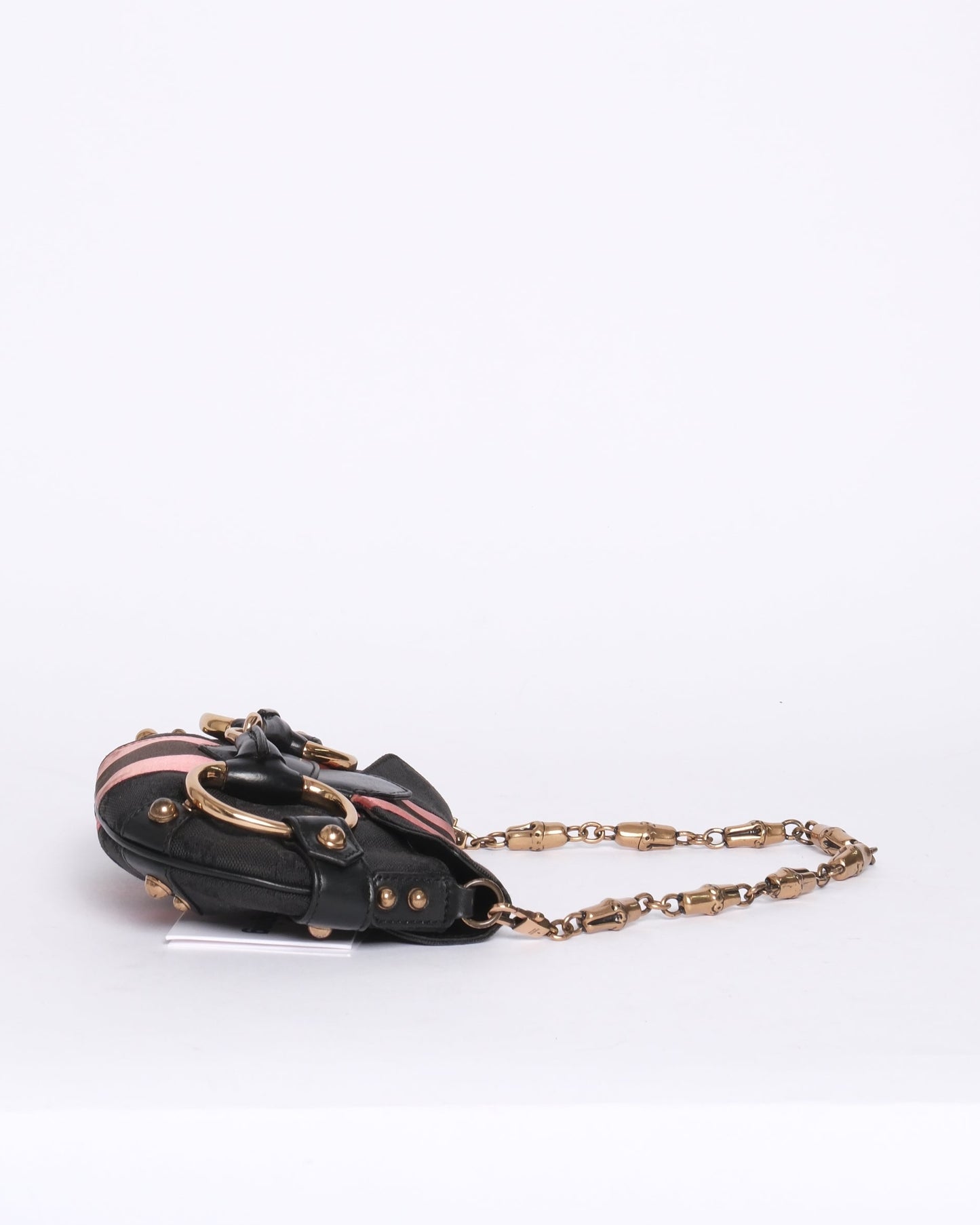 Gucci Black & Pink Canvas & Satin Horsebit Mini Shoulder Bag