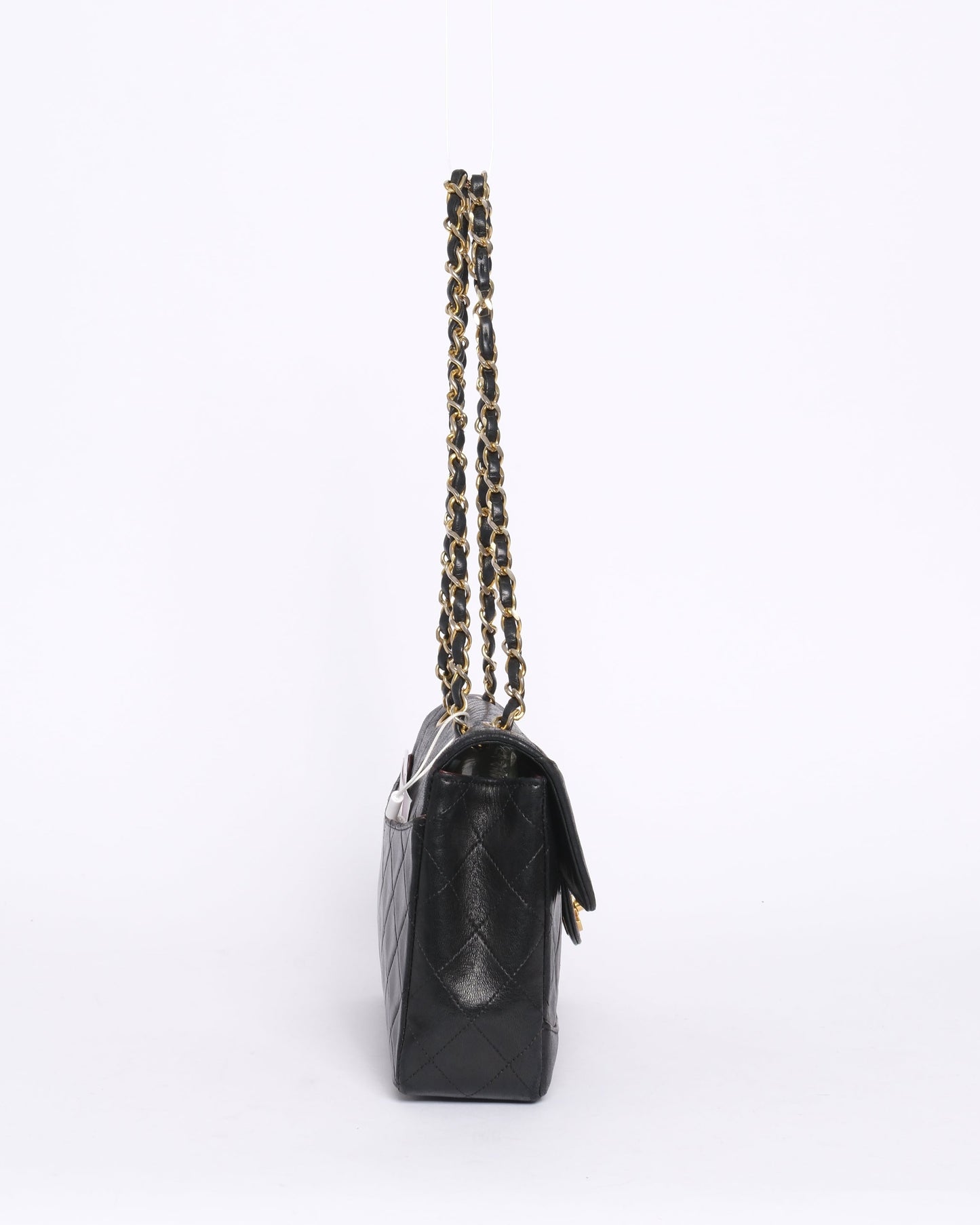 Chanel 1989 Black Lambskin Quilted Matelasse Chain Turn Lock Flap