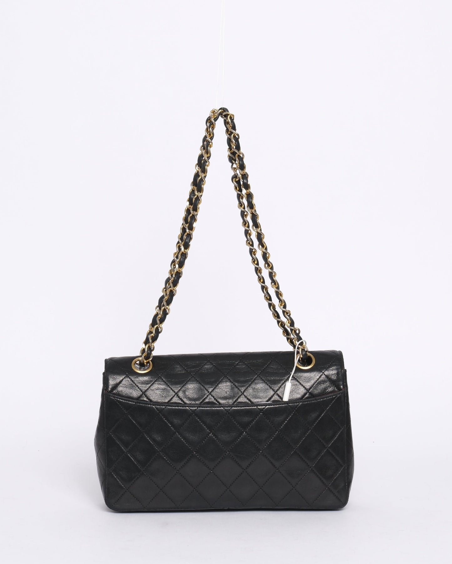 Chanel 1989 Black Lambskin Quilted Matelasse Chain Turn Lock Flap