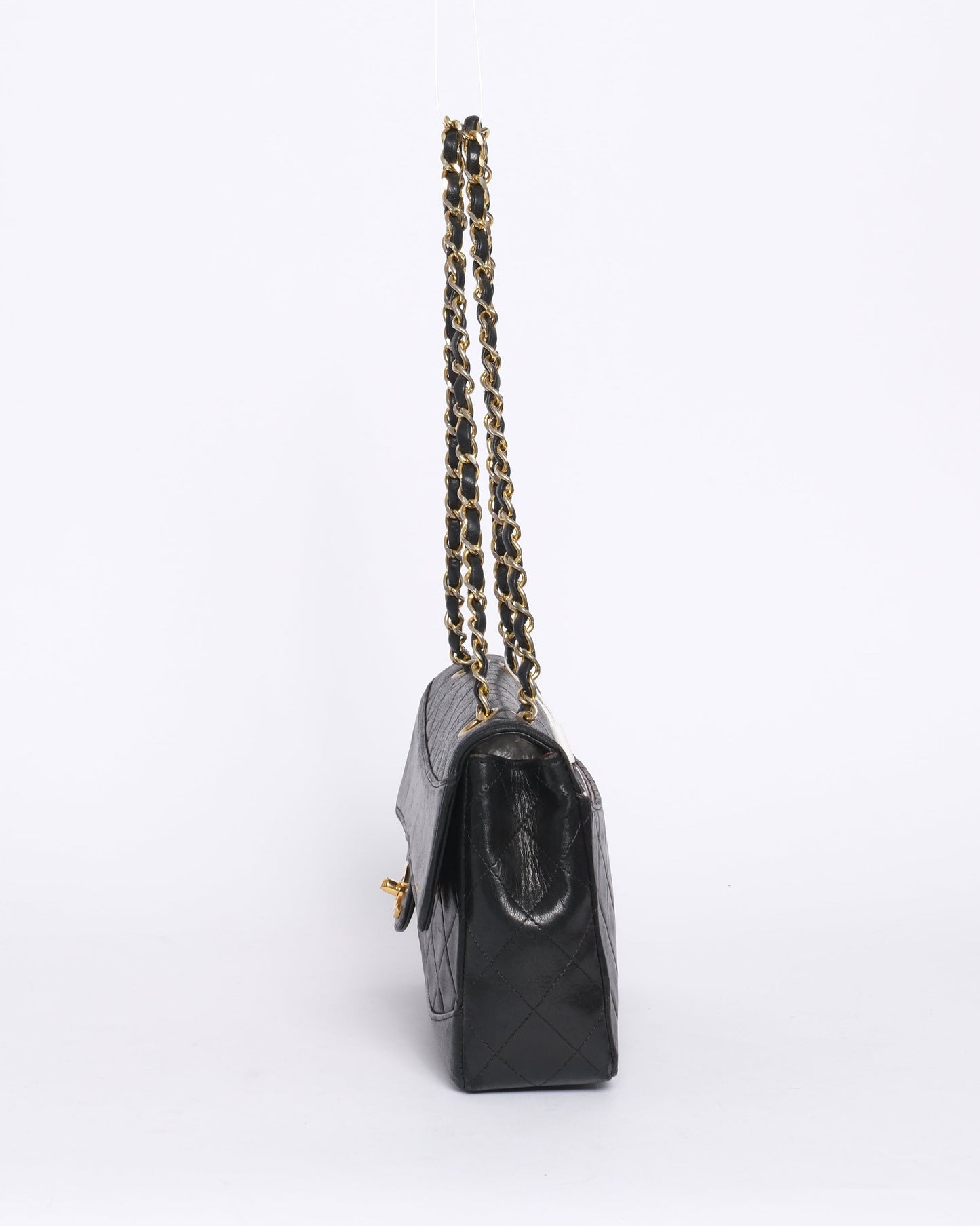 Chanel 1989 Black Lambskin Quilted Matelasse Chain Turn Lock Flap